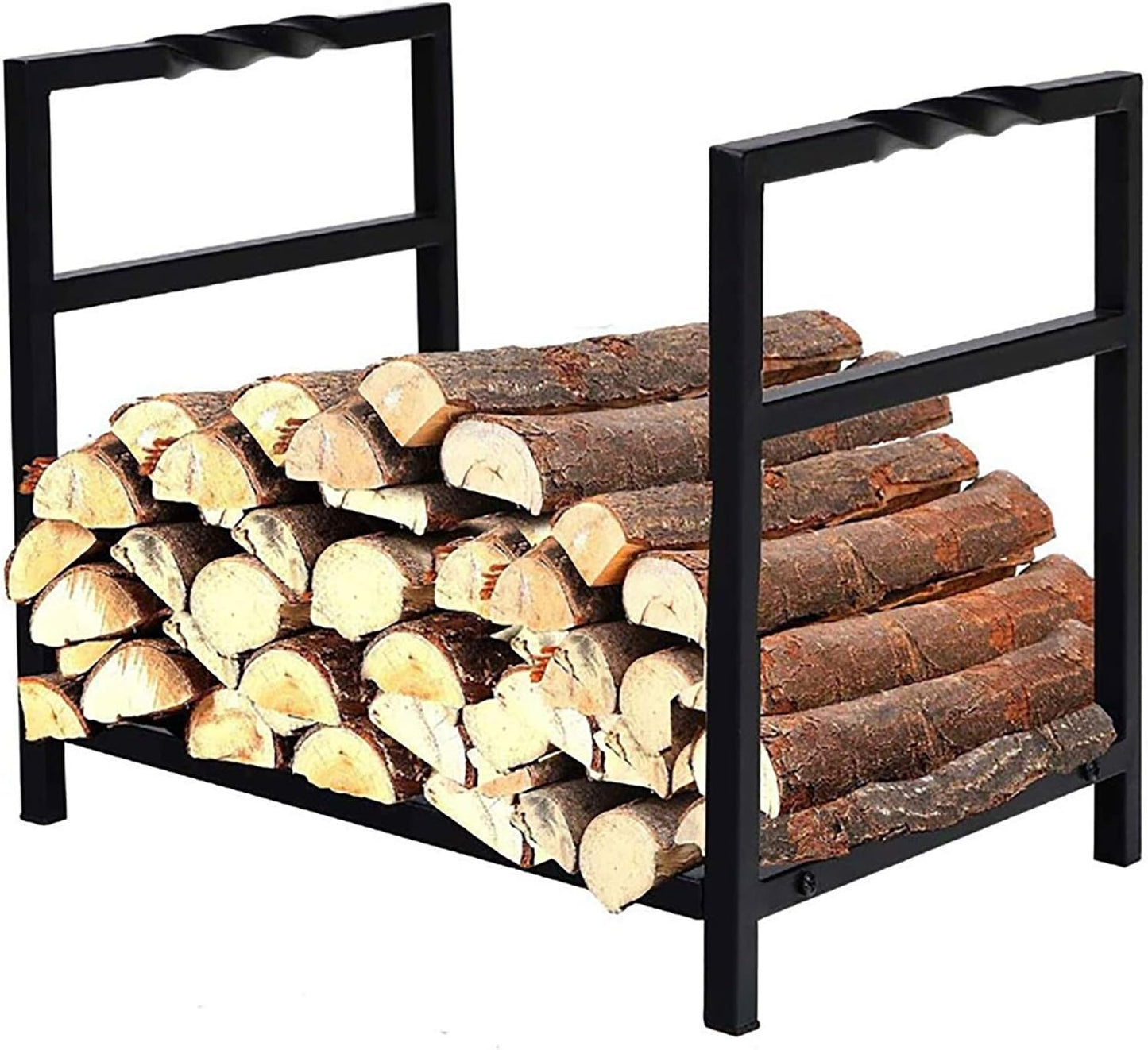 Small 16inch Firewood Storage Rack Holder,Outdoor/Inside/Patio Wavy Kindling Log Wood Rack,Black Iron Fireplace Carrier Shelf,40x 35x 36cm,