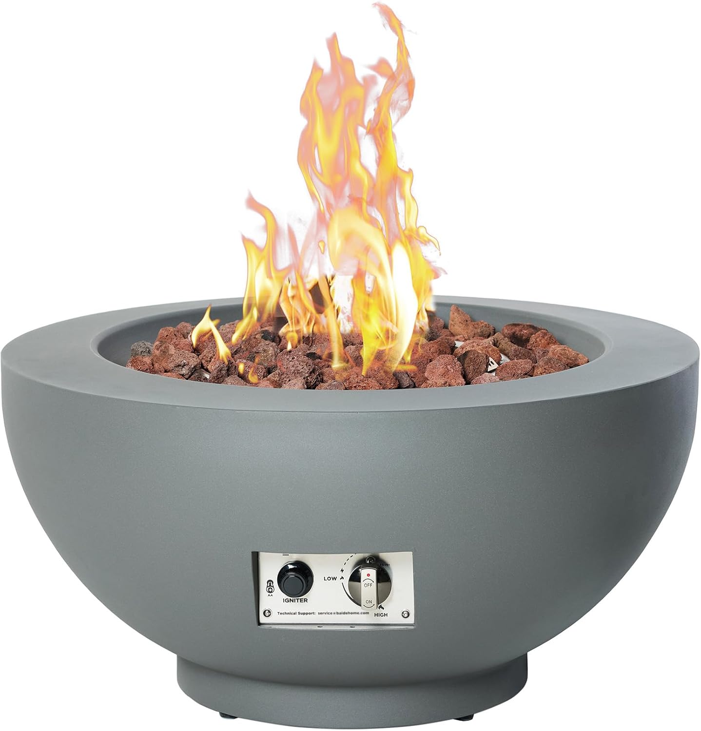 28-Inch Fire Table, 58,000 BTU Oudoor Propane Fire Pit, Patio Round Fire Bowl Gas Firepit with Lid, Lava Rocks, Cover, Pre-Attached 10FT Propane Hose, Gray