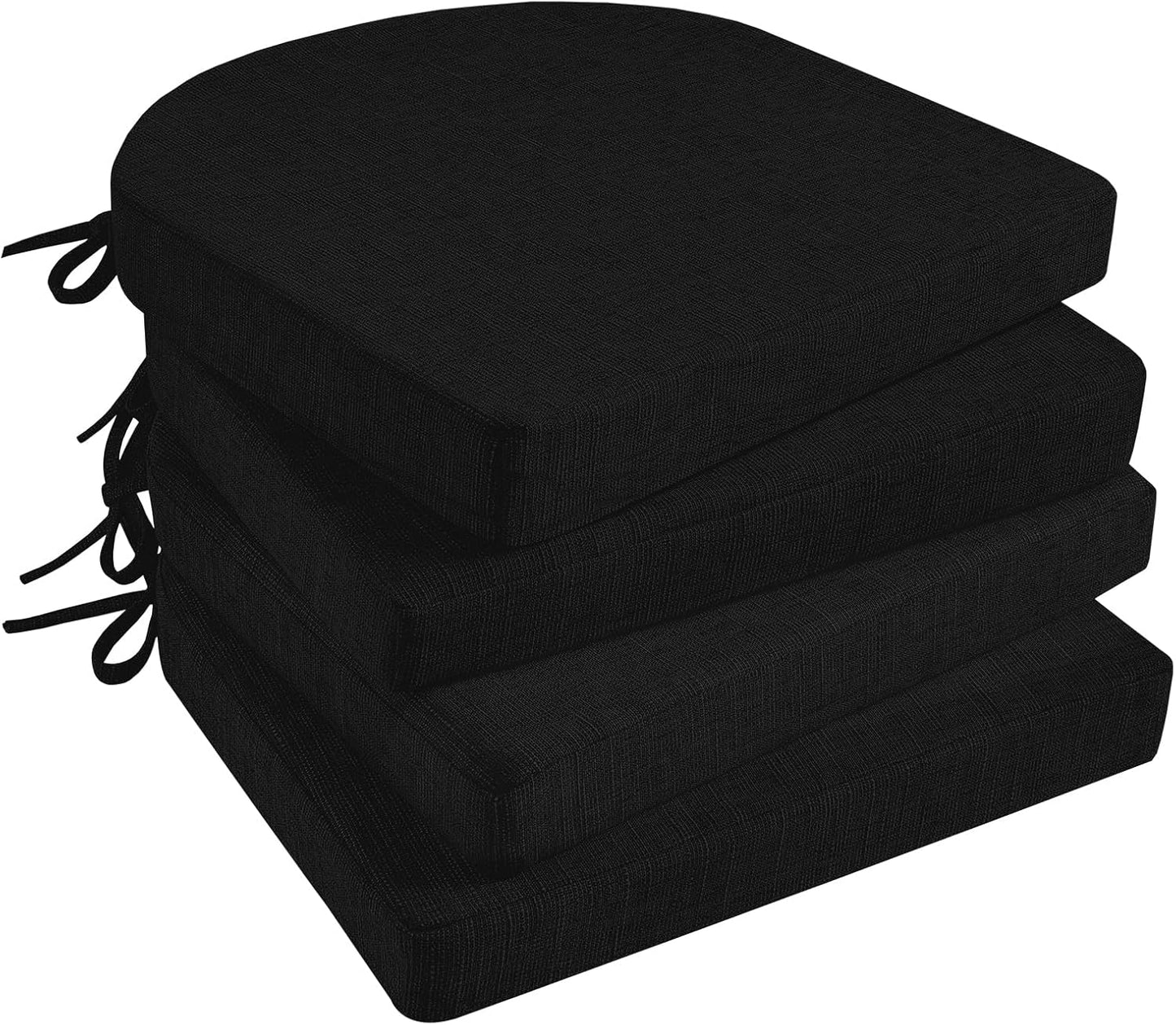 Basic Beyond Chair Cushions for Dining Chairs 4 Pack, Kitchen Chair Cushions with Ties and Non Slip Backing, 16 x 16 inches Chair Pads for Dining Chairs(Black)