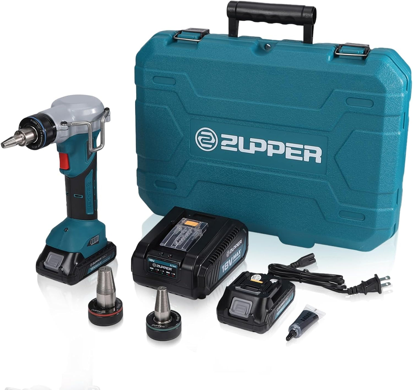 ZUPPER 18V Pro PEX Expansion Tool Kits Set with 1\/2", 3\/4", 1" PEX Expander Heads for PEX-A Material 2pcs Battery, Quick Charger, Carrying Case