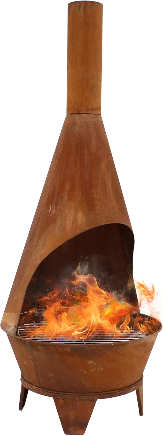 Sunnydaze 6-Foot Large Chiminea Outdoor Fireplace - Outdoor Wood-Burning Fireplace - Chimney Fire Pit with Grill Grate - Rustic