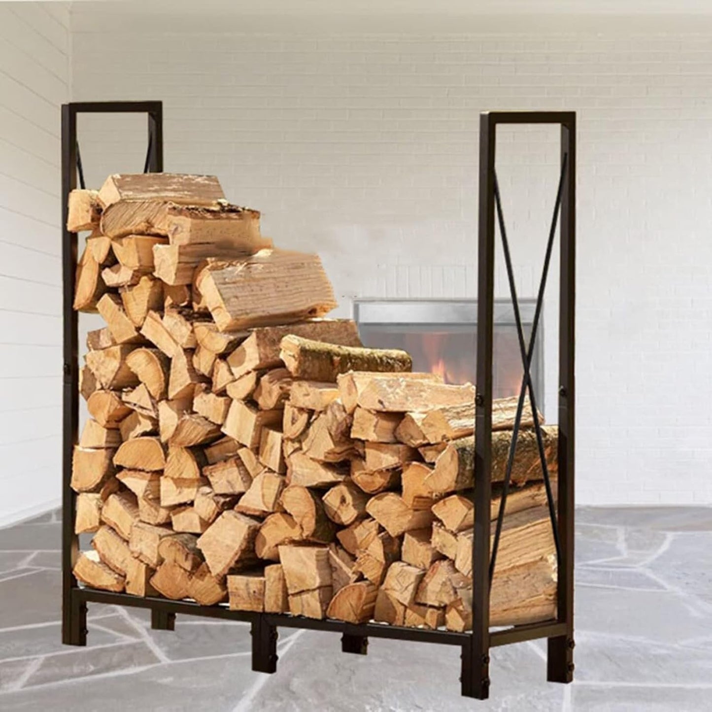 Large Log Rack for Indoor and Outdoor Use, Firewood Rack, Wood Pile Storage Stacker for Fireplace Pit