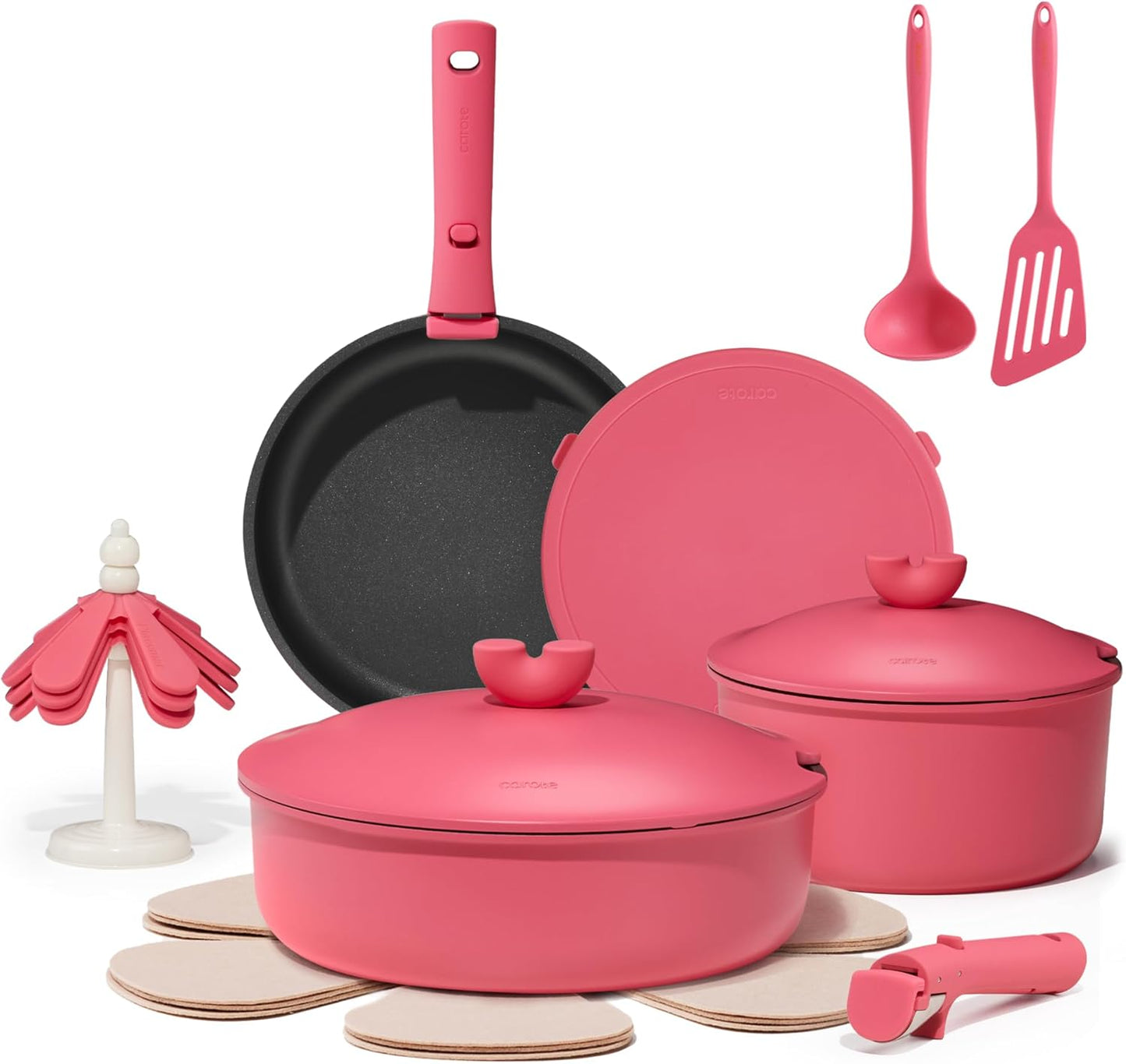 CAROTE 17pcs Pots and Pans Set Non Stick, Nonstick Cookware Set, Oven\/Dishwasher\/Fridge Safe Pots and Pans, RV Safe Cookware, Induction Kitchen Gift Set Detachable Handle, Pink