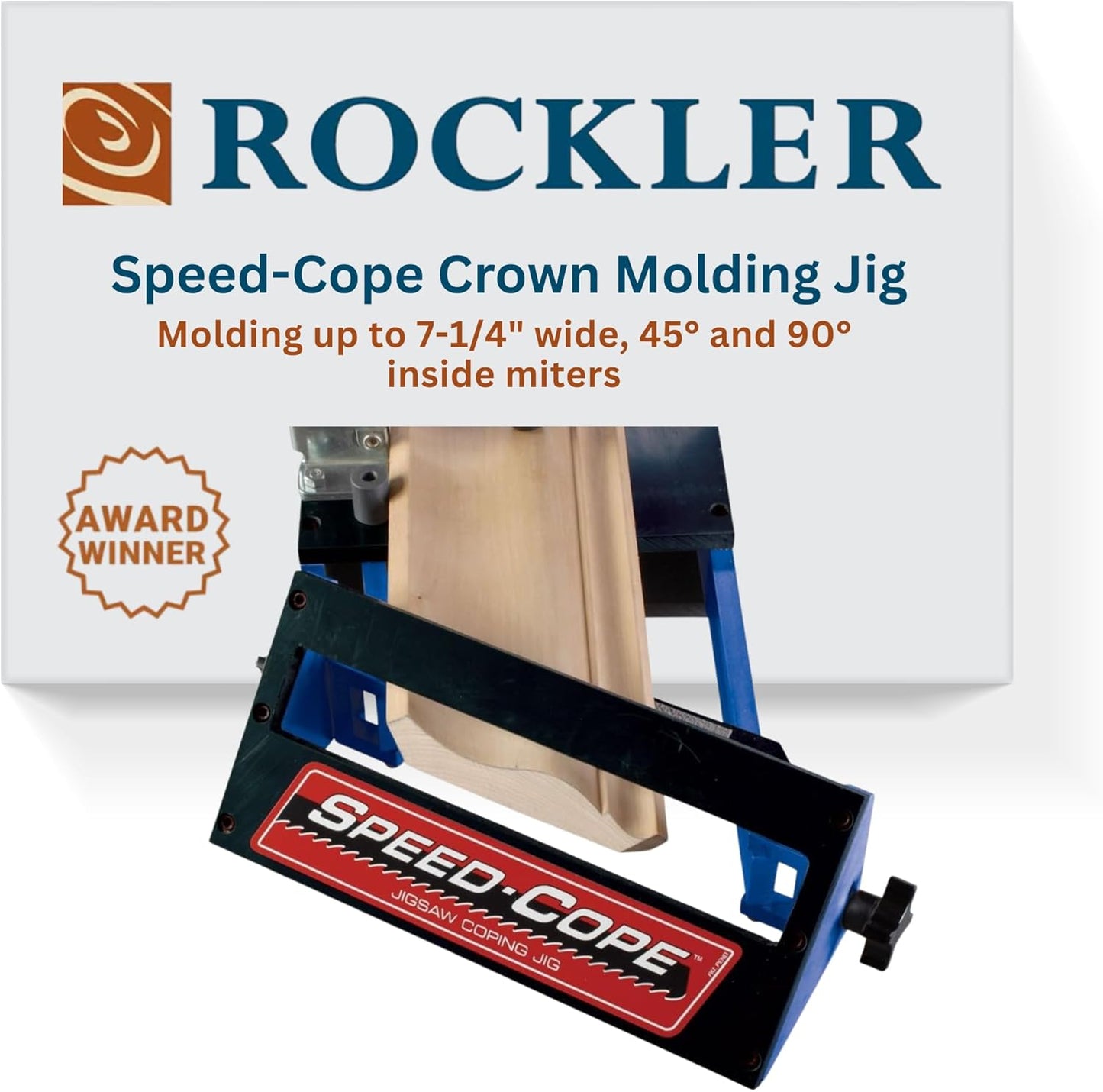 Rockler Speed-Cope Crown Molding Jig - Durable Crown Molding Tool w/Adjustable Handle - Perfect Power Tools for Tricky Cope Cut up to 7-1/4" Wide, 45° & 90° Inside Miters, Flat Miters, & More