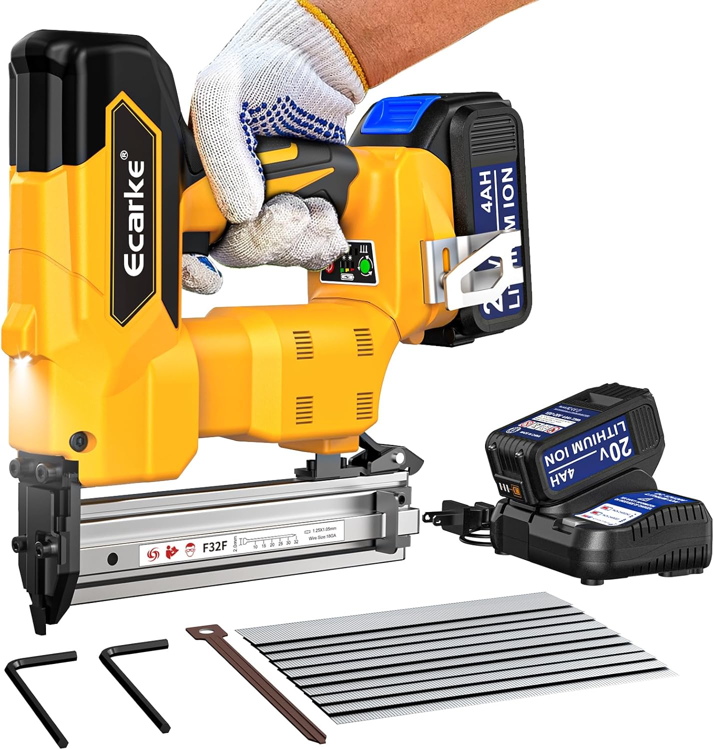 Ecarke 18Gauge Cordless Brad Nailer Compatible with Dewalt 20V Battery: Electric Nail Gun with 1000 Nials-2 Mode Portable Professional Heavy Duty Punch Nailer Gun,Nail Tools for Wood Workpieces DIYer