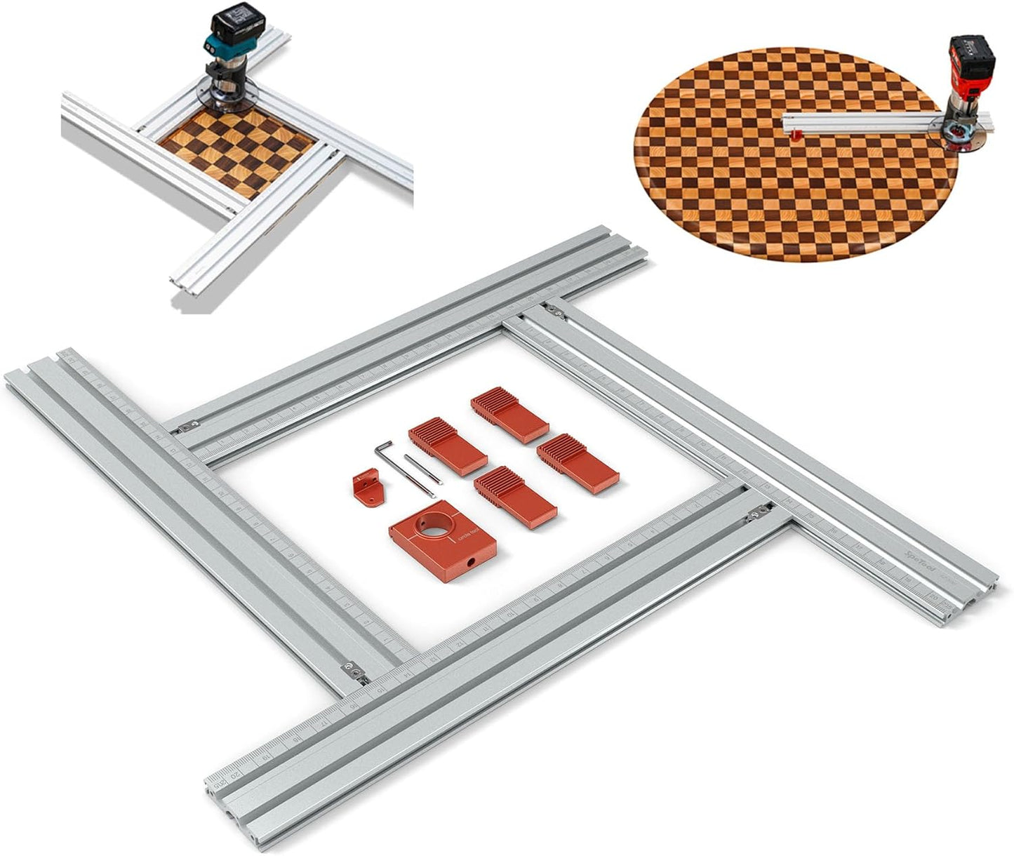 SpeTool Juice Groove Router Jig, 2-In-1 Adjustable Router Jigs and Templates for Cutting Board and Circles with Metric/Imperial Scales, Router Circle Cutting Jig for Woodworking, Aluminum