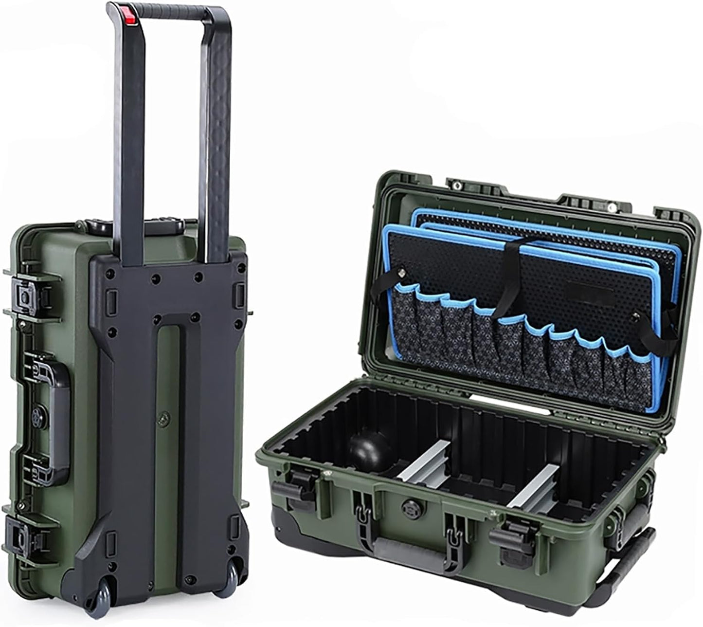 ALUBOX 22-Inch Green Large Waterproof Trolley Toolbox with Pockets, Plastic Organizer with Dividers, Portable Hardware Storage for Homeowners, Professionals, DIY Projects, Tool Organizer Storage