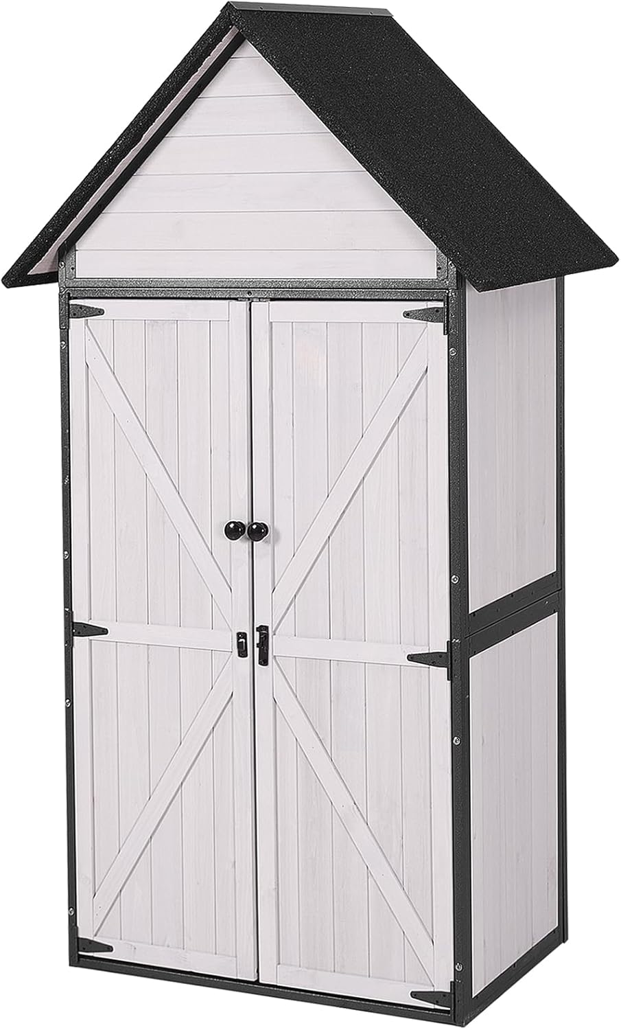 GUTINNEEN Shed Outdoor Storage Upgraded with Durable Metal Frame Garden Shed Tool Storage Cabinet with Wooden Floor Adjustable Shelfs 2.5 x 1.4FT (Off-White)