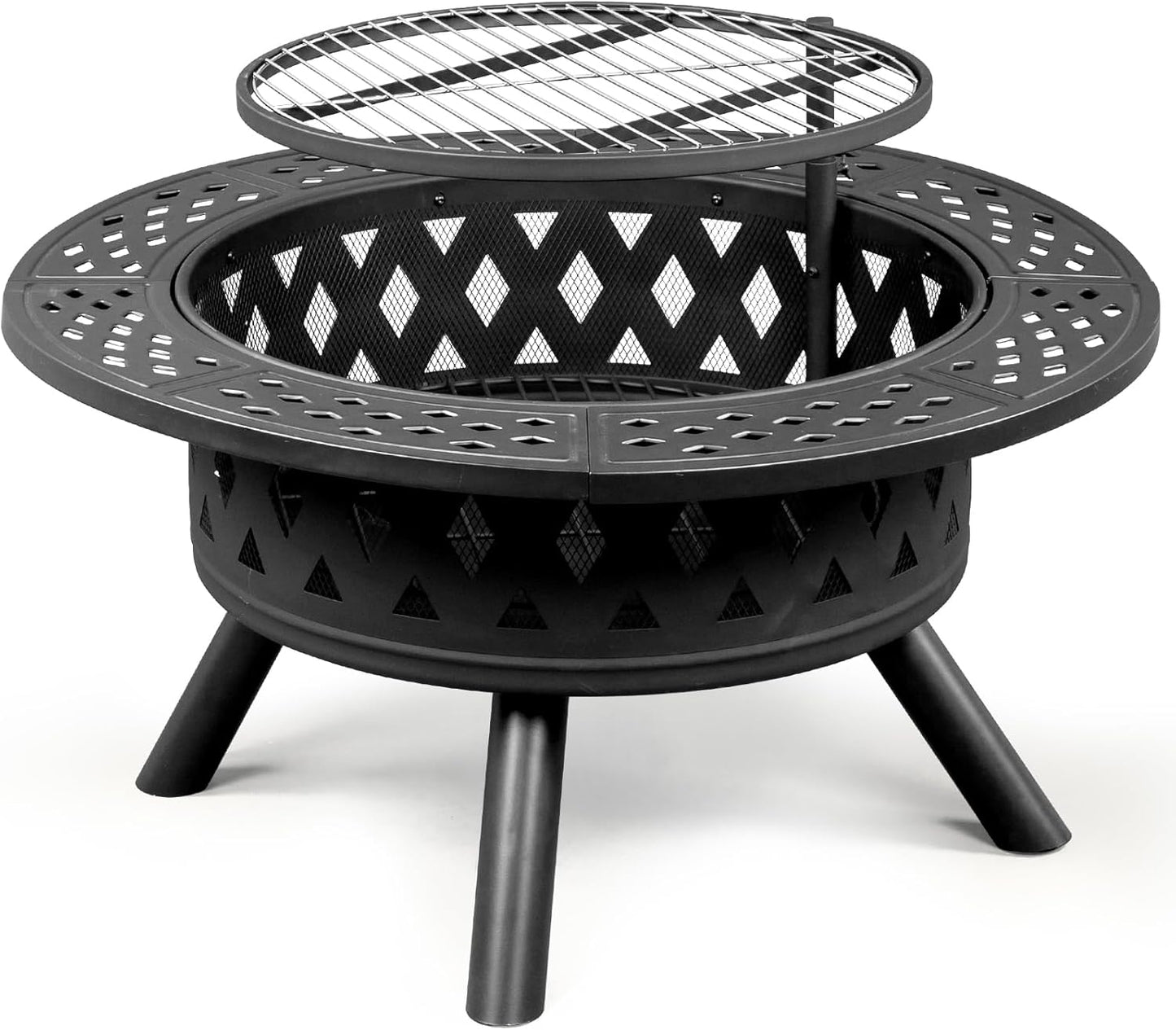 38in Metal Fire Pit with Cooking Grates Black