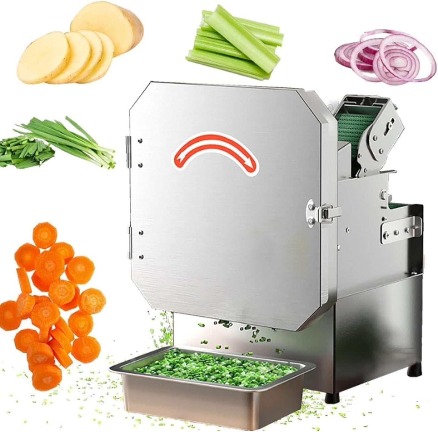 Commercial Scallion Slicer, Spring Onion Chopper, 200W Electric Vegetable Cutter, 700BPM Electric Leek Cutting Machine,Vegetable Cutting LengthThickness Adjustable,with Conveyor Belt