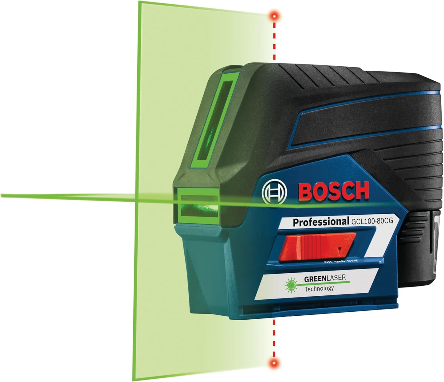 BOSCH GCL100-80CG 100 Ft 12V Max Connected Green-Beam Cross-Line Laser, Includes 2.0 Ah 12V Lithium-Ion Battery & Charger, Magnetic Rotating Mount, Heavy-Duty Pouch, Hard Carrying Case, & Accessories