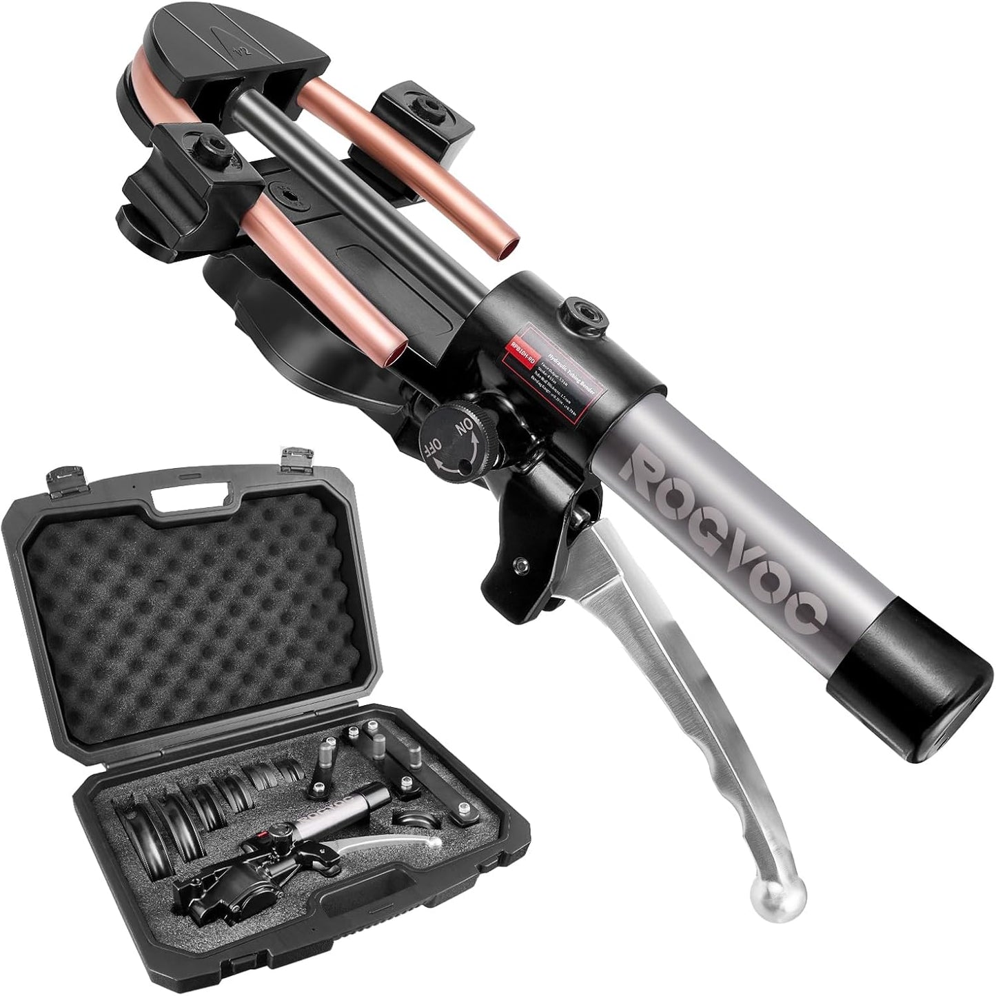 ROGVOC Hydraulic Tubing Bender Kit 1\/4"\u20137\/8", 180 Degree Pipe Bender Tool with 7 Dies for Copper and Aluminum, Ideal for HVAC and Refrigeration Applications