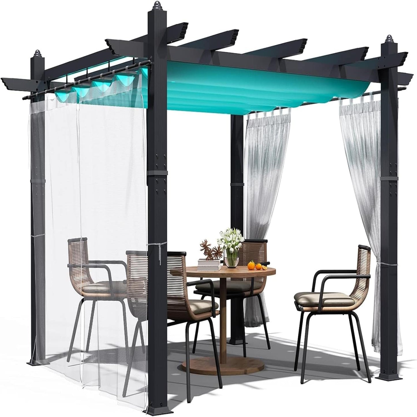 Qeetex 10×10 ft Heavy Duty Aluminum Gazebo with Adjustable Canopy and Side Screens UPF 50+ UV ProtectionBlue