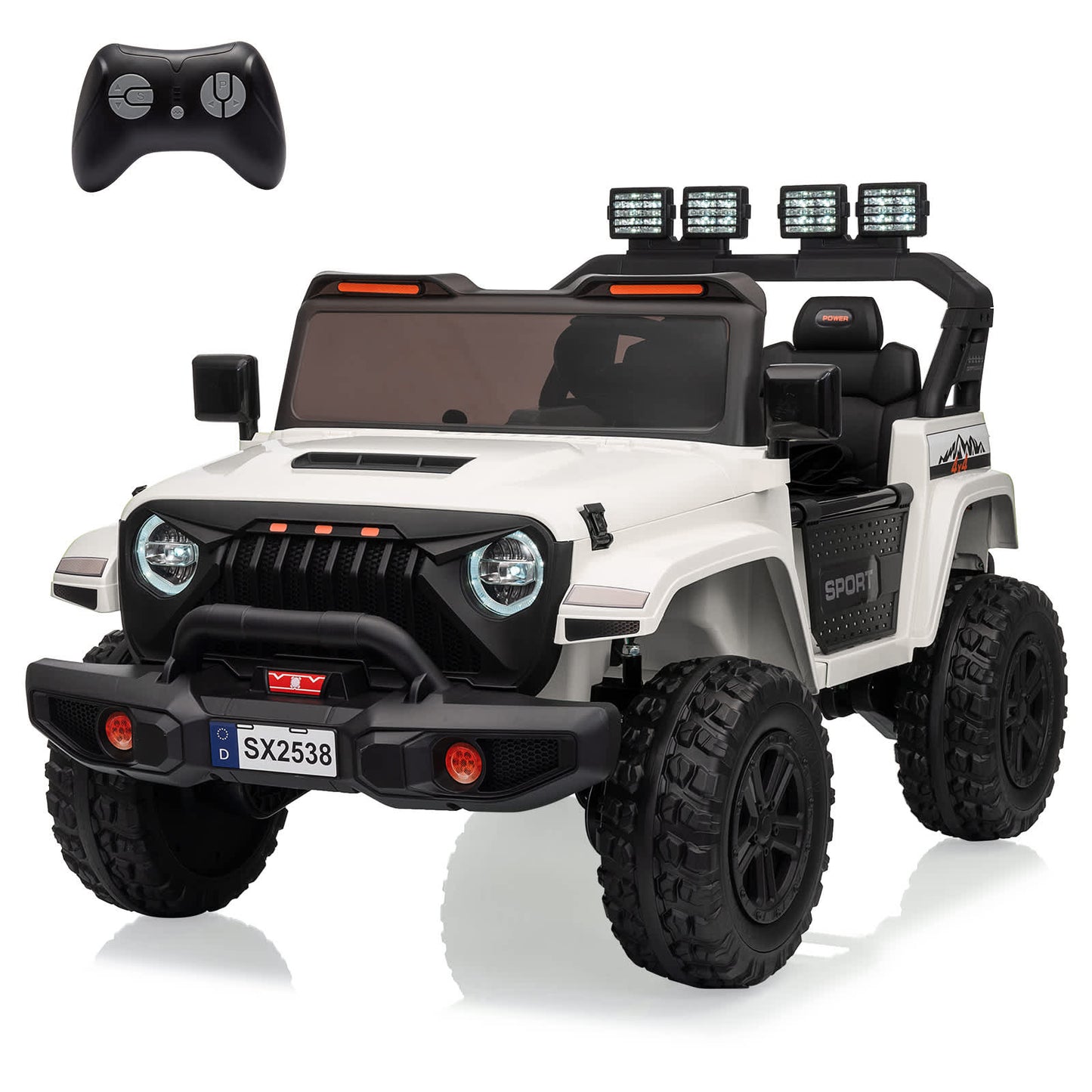 Qeetex 24V Kids Electric Ride On Car 2 Seater 4WD with 5.9 Extendable Body 13 All Terrain Tires Parental Remote LED Lights Music for Ages 3–8