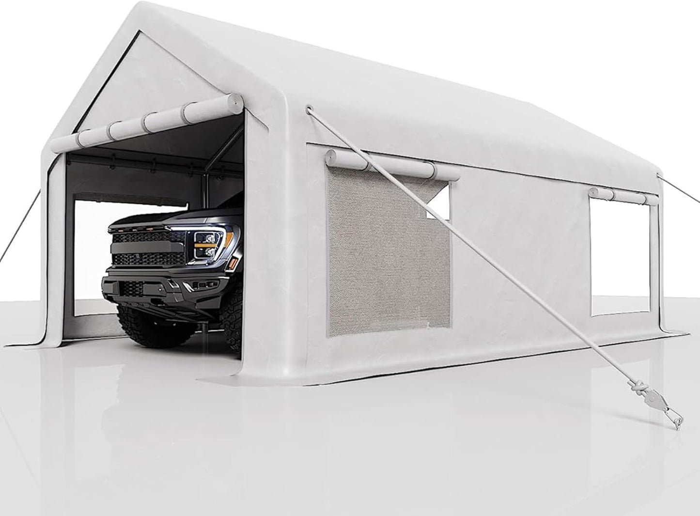 Qeetex Heavy-Duty Carport Canopy with Roll-Up Windows Doors Waterproof Garage Tent Shelter for Cars Trucks Boats 180G Durable Tarp Cover