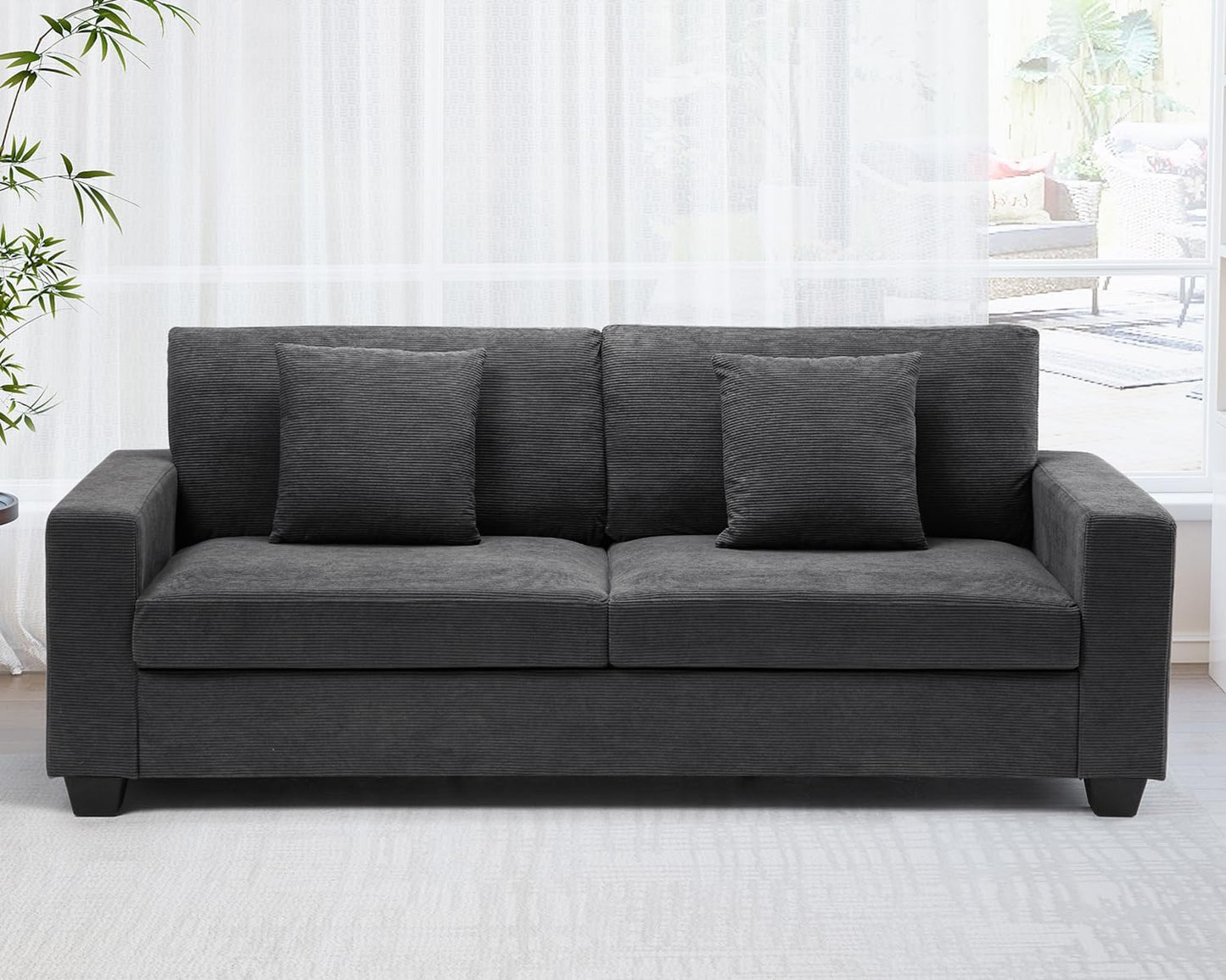 Qeetex 83 inch Comfy Corduroy Couches Modern Upholstered Sofa with Wide Armrests Cloud Couch with Deep Seat Sofa Sturdy Structure Easy Assemble Home Sofa for Living Room/Apartment Grey