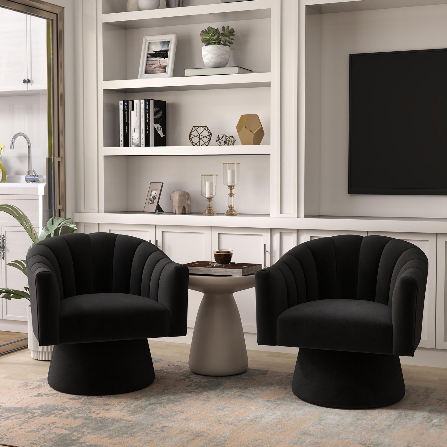 SEYNAR Modern Glam Velvet Upholstered Round Swivel Accent Arm Barrel Chair for Living Room Set of 2