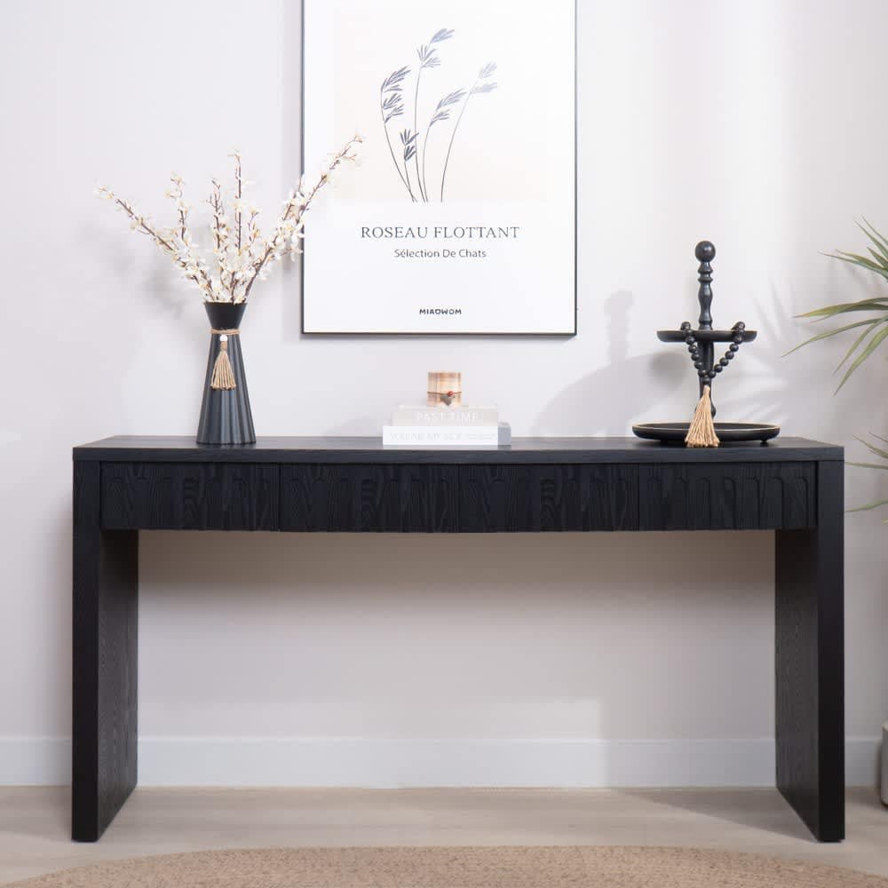 Coolbibila 59 Inch Modern Black Wood Console Table with Storage Drawers Narrow Entryway Table for Living Room