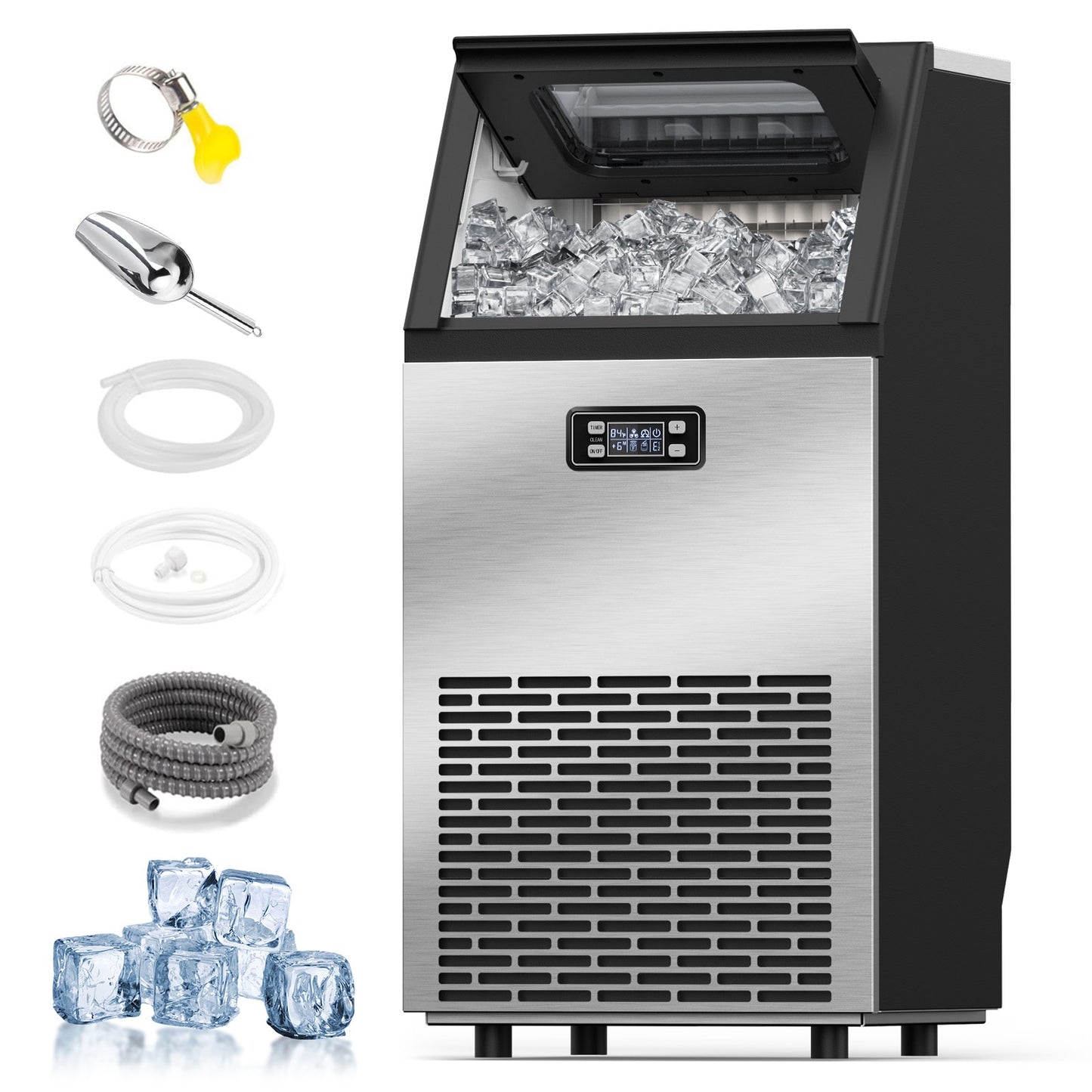 COWSAR 33-lb Ice Storage 100-lb Ice Per day Cubed Ice Maker ( Stainless Steel Scoop )