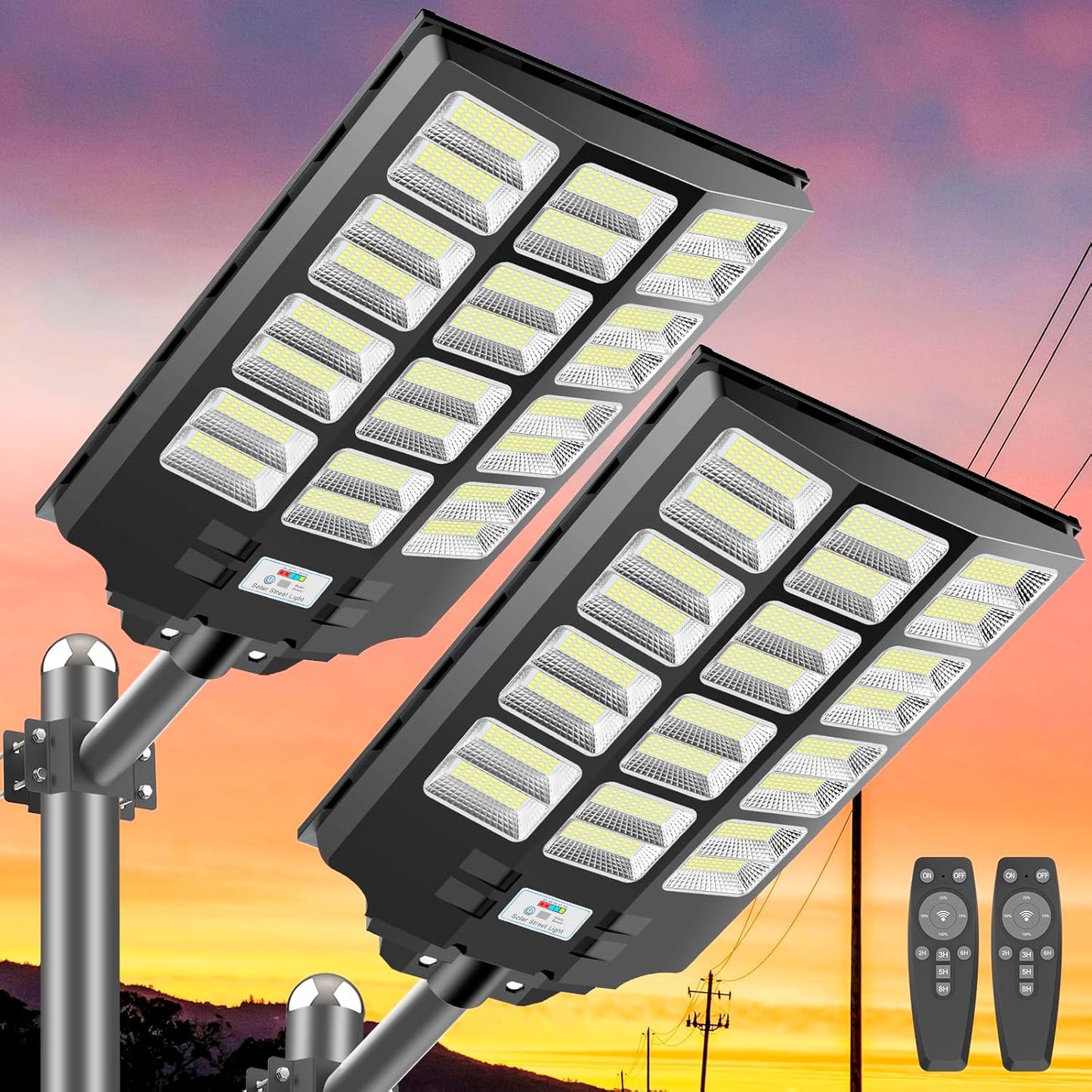 Deepn 2 Pack Solar Street Lights 3600W 300000 Lumens Waterproof LED Flood Lights Solar Powered with Motion Sensor Remote Dusk to Dawn For Outside Yard