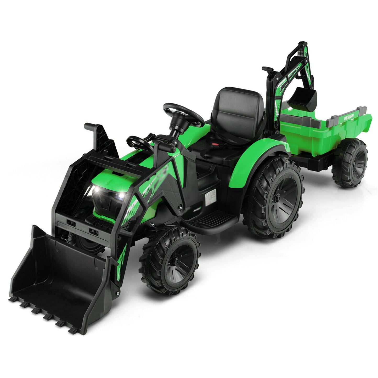 Slickblue Kids 12V 3-in-1 Electric Ride-On Tractor with Remote Control and Trailer (Battery Included) Green – Outdoor Use