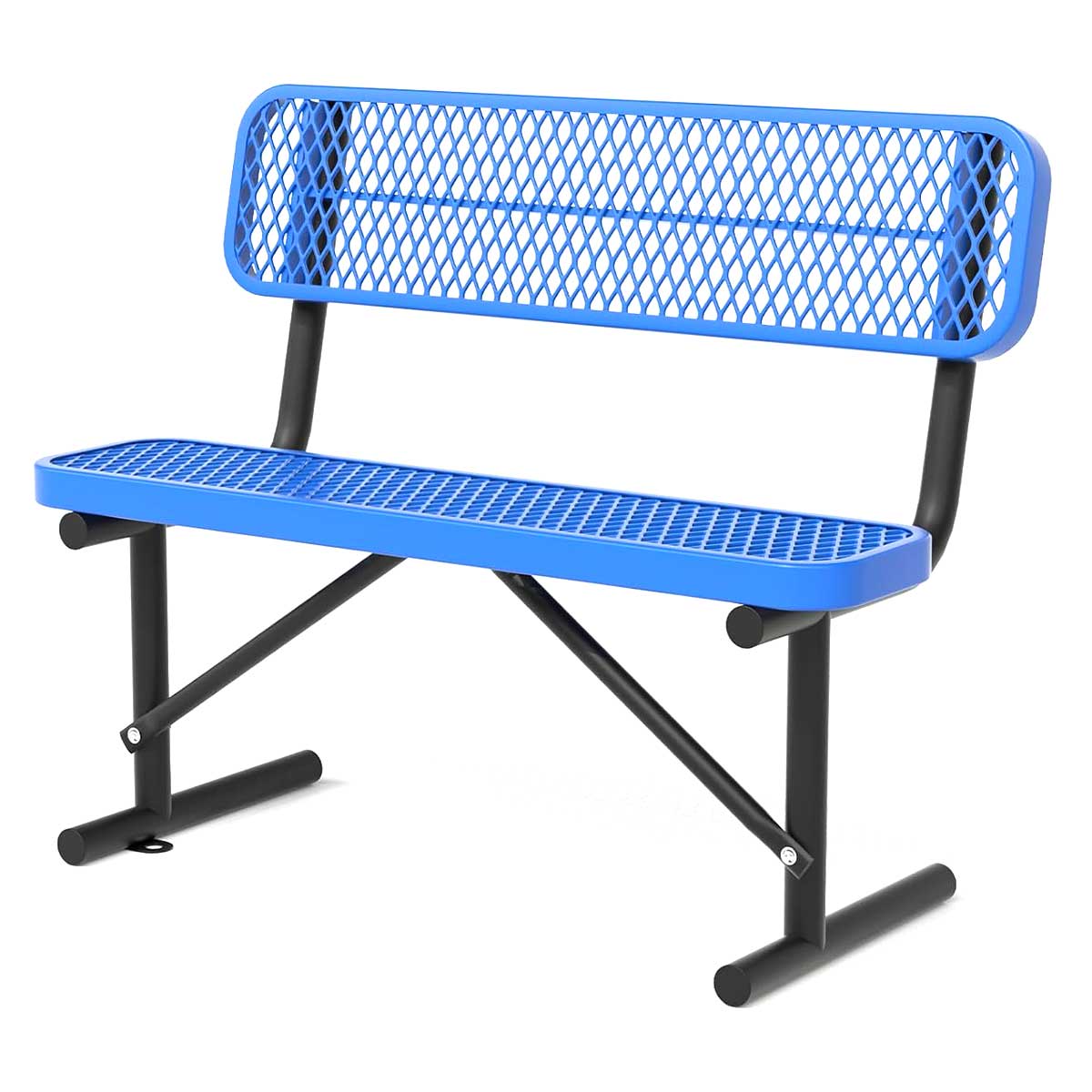 Aoibox 4 Feet Heavy Duty Metal Park Bench for Outside with Backrest Portable Frame Commercial Benches for Shopping Malls Stores Parks Patios Decks Blue