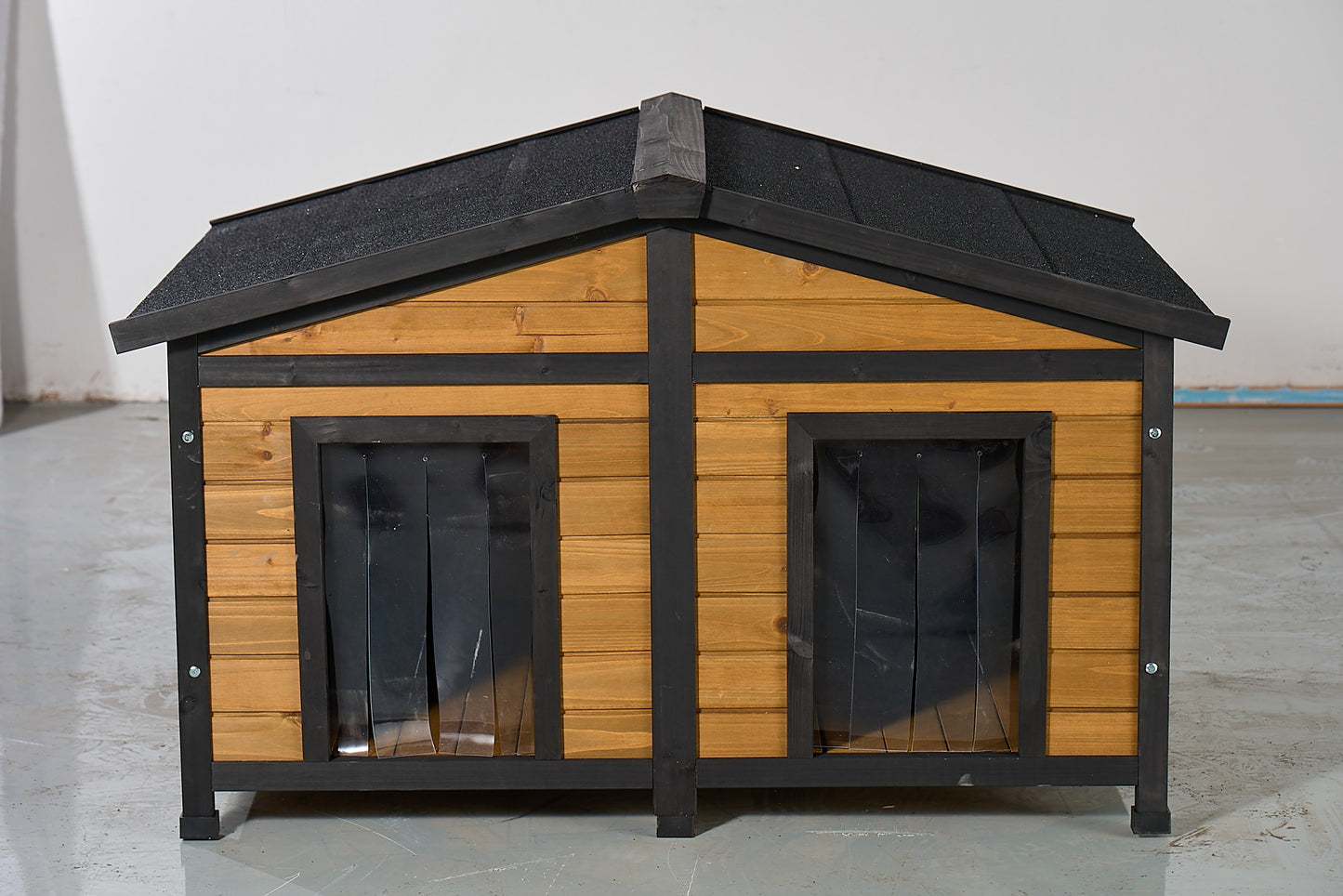 LOVMOR Large Outdoor Wooden Dog House with Dual Doors Waterproof Asphalt Roof Fir Wood Dog Shelter