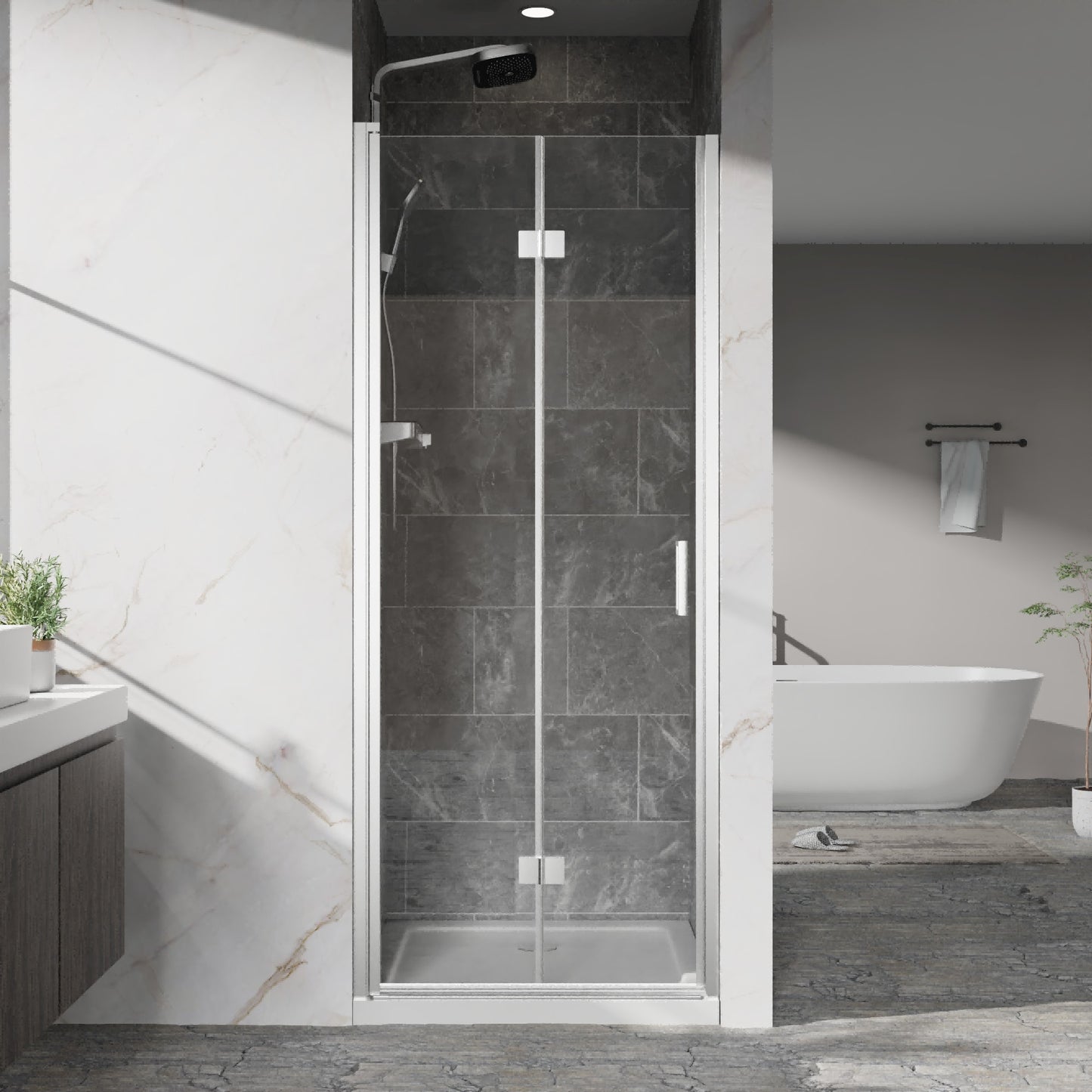 Dexmalle 32in W x 72in H Frameless Bi-fold Swing Shower Door