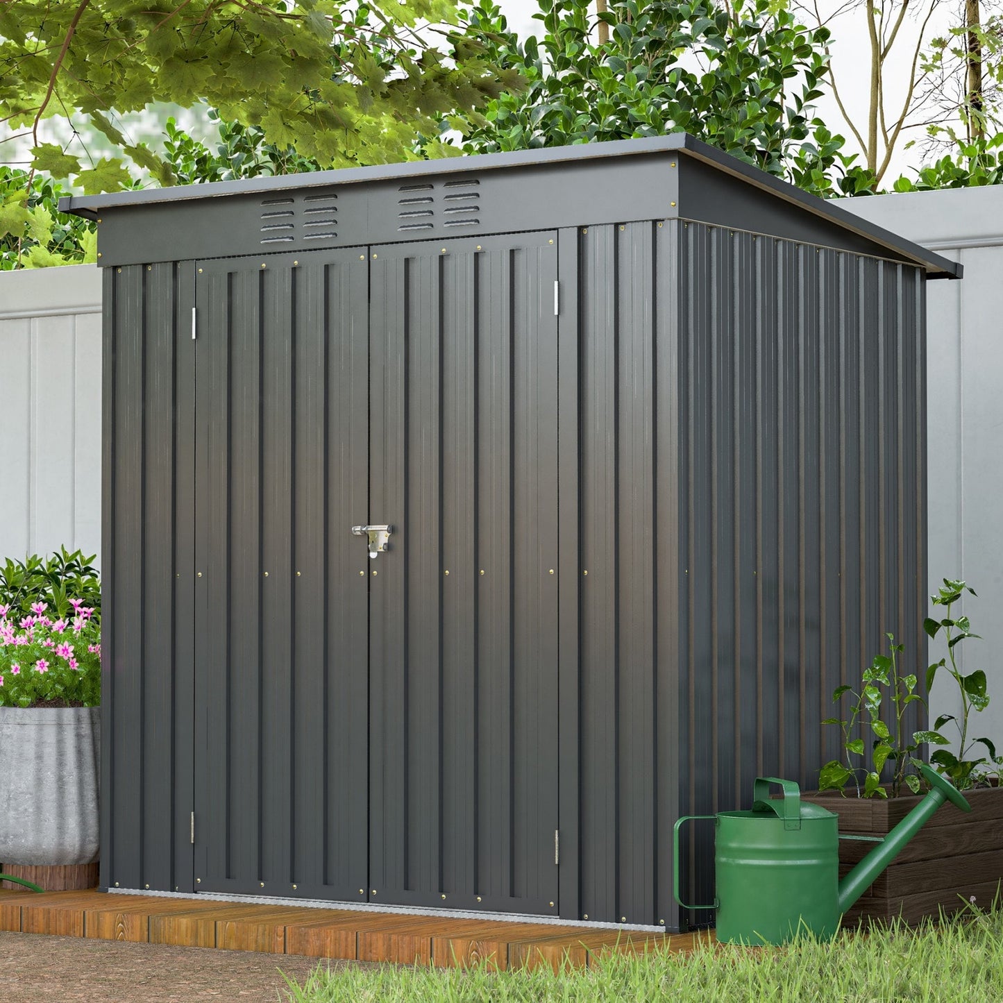 Dexmalle 6-ft x 4-ft Black Outdoor Metal Storage Shed with Lockable Doors