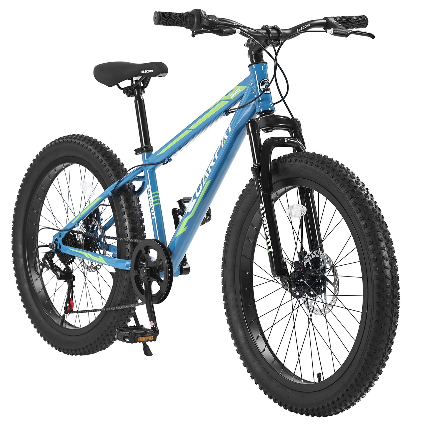 LOVMOR 24 Inch Fat Tire Bike Shimano 7 Speed Carbon Steel Frame Disc Brakes