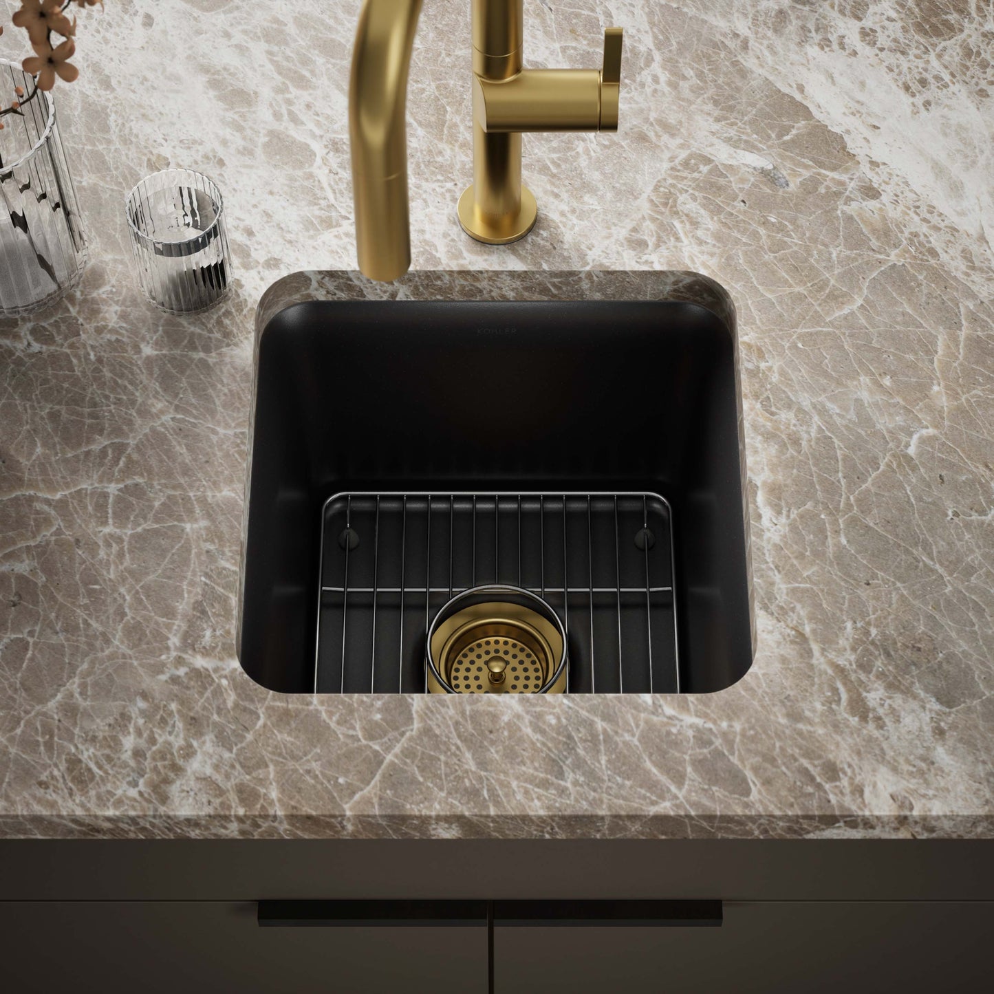 KOHLER Cairn Undermount 15.5-in x 15.5-in Composite Single bowl Kitchen Sink