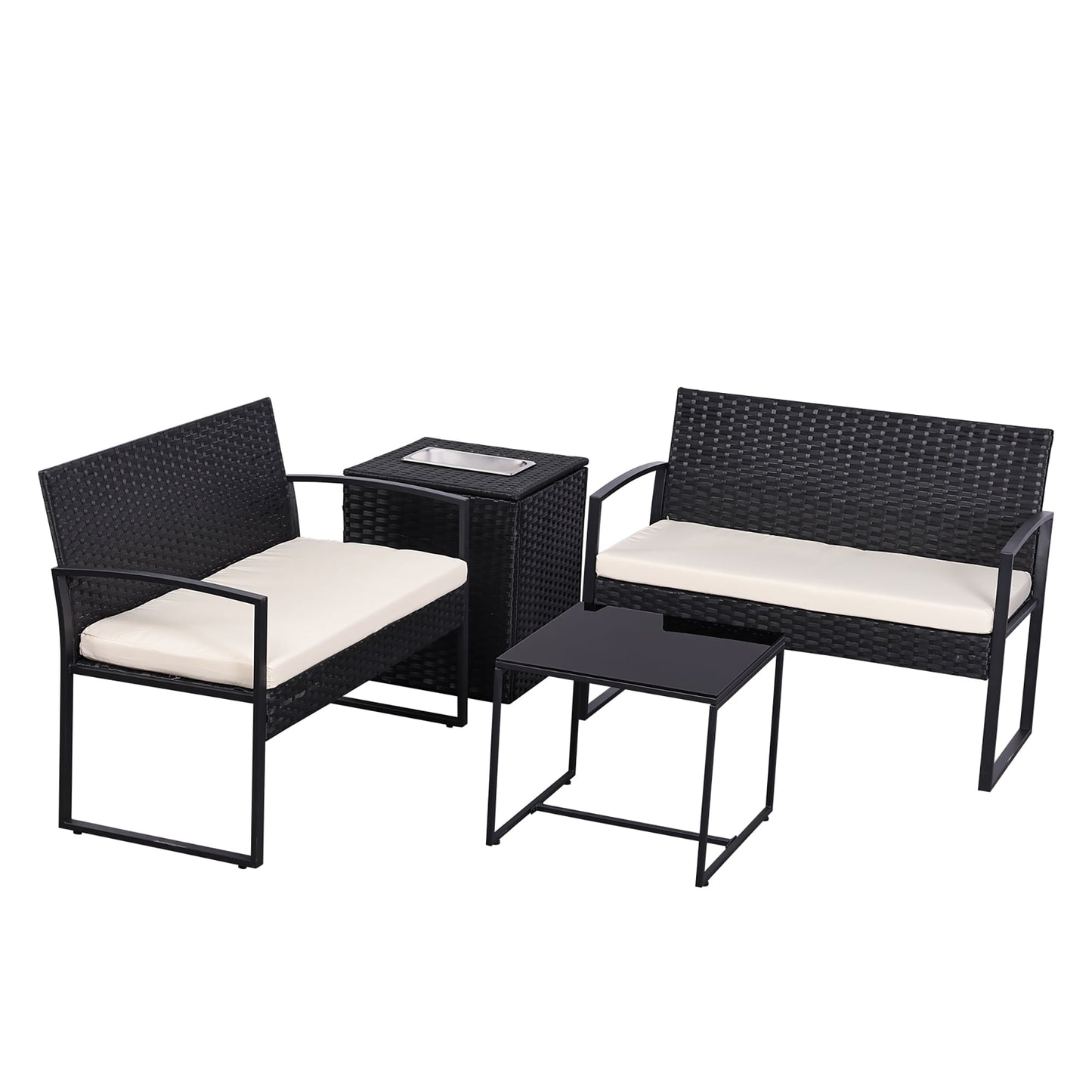 Clihome 4 -Piece Rattan Patio Conversation Set with Black Cushions