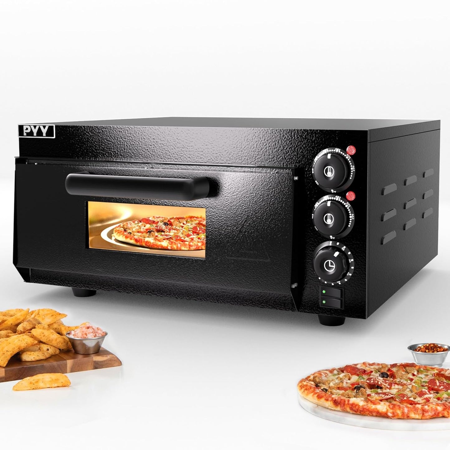PYY Indoor Pizza Oven Countertop Electric Pizza Oven Commercial Pizza Oven 1800W with Pizza Stone and Timer Black