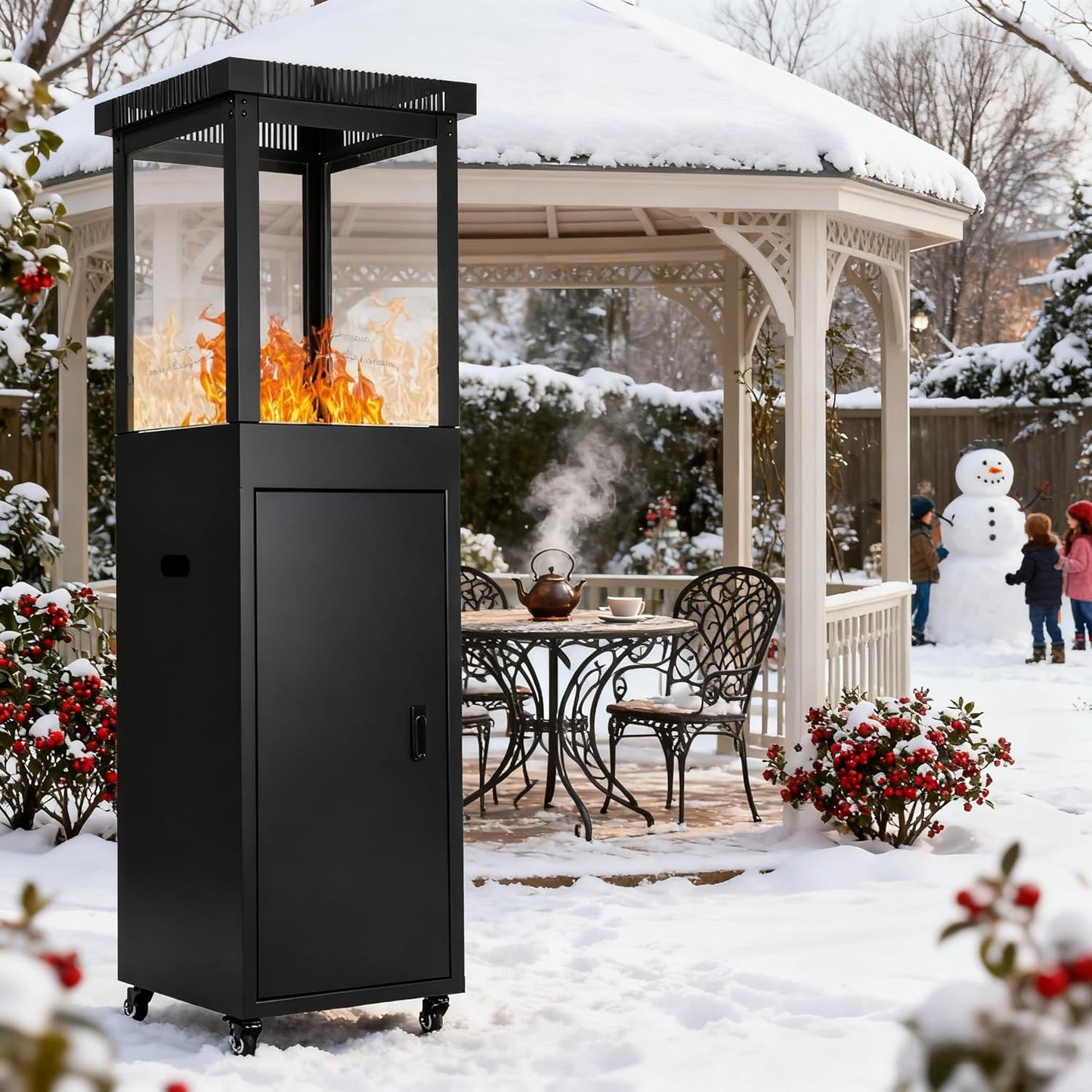 2025 Upgraded 48,000 BTU Propane Outdoor Heater, Triple Safety System & Lockable Wheels, Portable Patio Heater with Protective Cover for Family, Deck, Backyard, Balcony