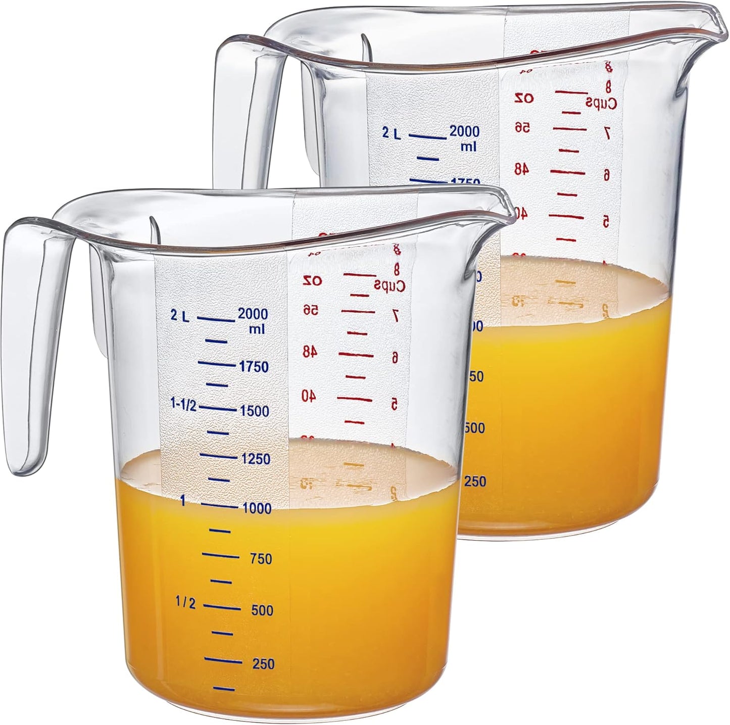 Amazing Abby - Melissa - Unbreakable Plastic Measuring Pitchers (2-Pack), Food-Grade Measuring Jugs, 8-Cup Capacity (2-Quart), Stackable and Dishwasher-Safe, Great for Oil, Vinegar, Flour, More