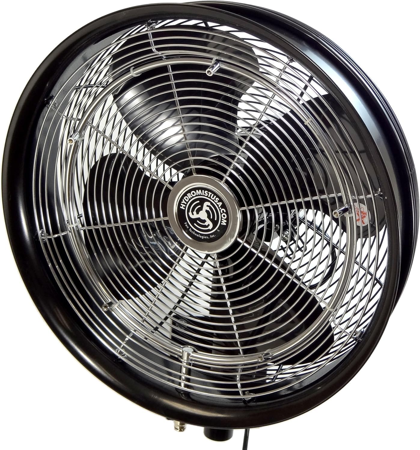 HydroMist Shrouded High-Pressure Oscillating Misting Fan with 5-Nozzle Ring, 3-Speed Cord Control, Mount Bracket and Black Vinyl Cover Included, 18\u201D, Black (1000 PSI Pump Required)