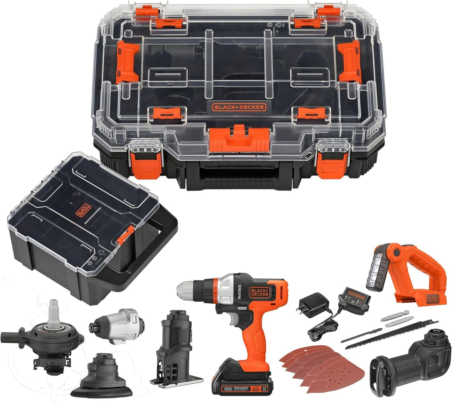 BLACK+DECKER MATRIX 20V MAX Power Tool Combo Kit, Cordless Power Tool Set with Battery and Charger Included, 7 Piece (BDCDMT1207KITC1