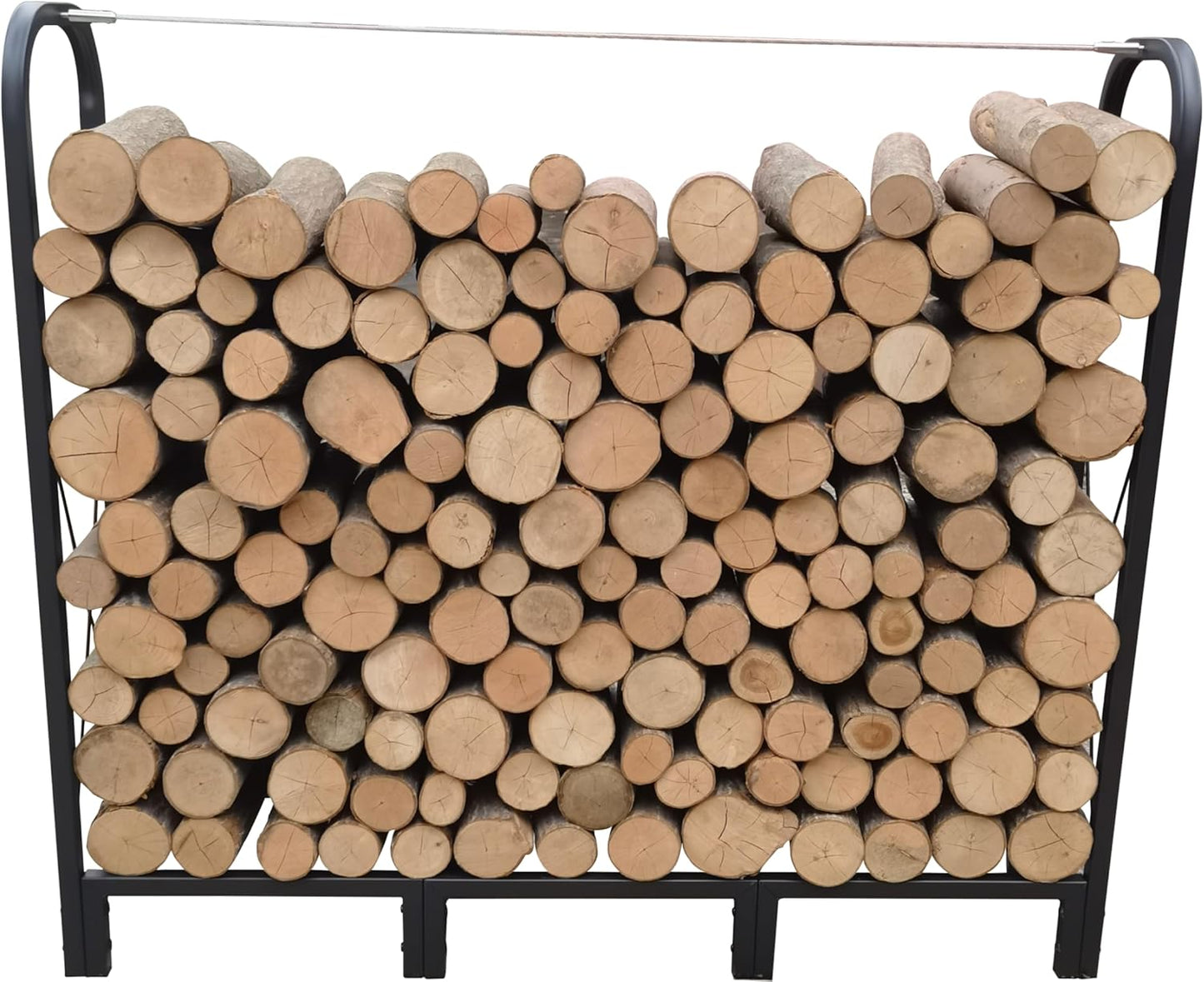 Heavy Duty 4.1ft Firewood Rack Stand Metal Log Holder Organizer Matte Black Weatherproof for Indoor Outdoor Fireplace, Hard Surface Ready Wood Storage Stacker Patio Backyard Porch Year Round Use