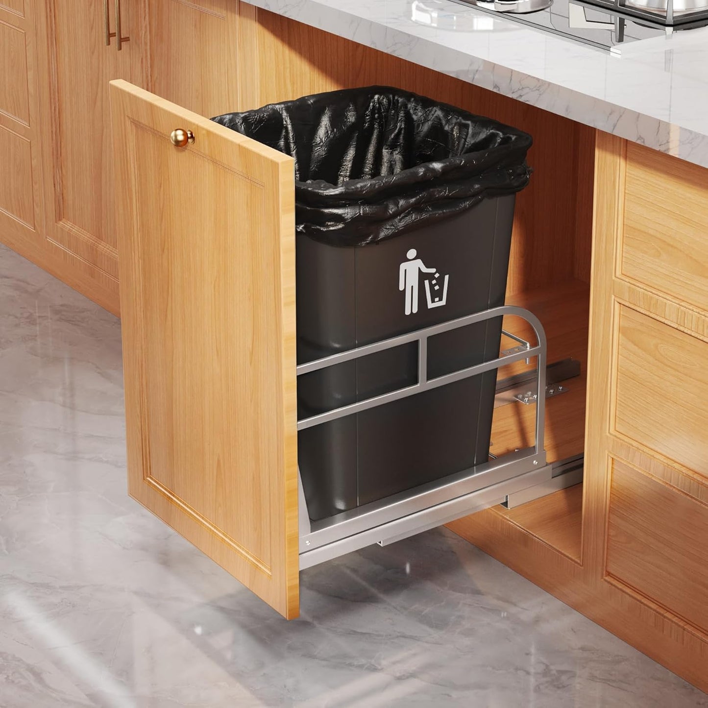 28-40 QT Pull Out Trash Can Under Cabinet with Soft-Close Slides,Heavy Duty Slide Out Under Sink Garbage Can Kit for Kitchen,Garbage Can Not Included,Requires Minimum Cabinets Opening 13"W X 18"D