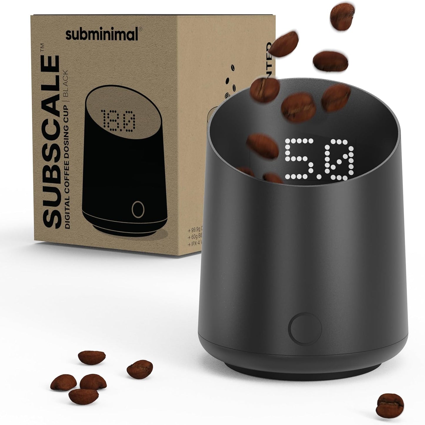 Subminimal Subscale Digital Dosing Cup with LED Display – Sleek & Precise Coffee Bean Weight Scale - Dosing & Brewing Coffee Accessories, Perfectly Measures Coffee Grounds for Coffee Espresso - Black