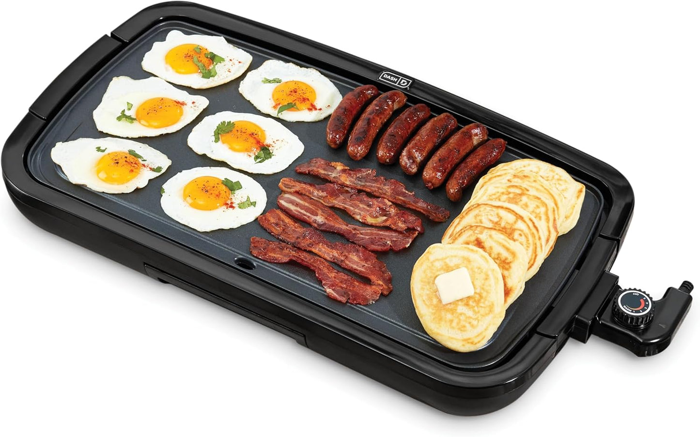 DASH Deluxe Everyday Electric Griddle with Dishwasher Safe Removable Nonstick Cooking Plate for Pancakes, Burgers, Eggs and more, Includes Drip Tray + Recipe Book, 20\u201D x 10.5\u201D, 1500-Watt - Black