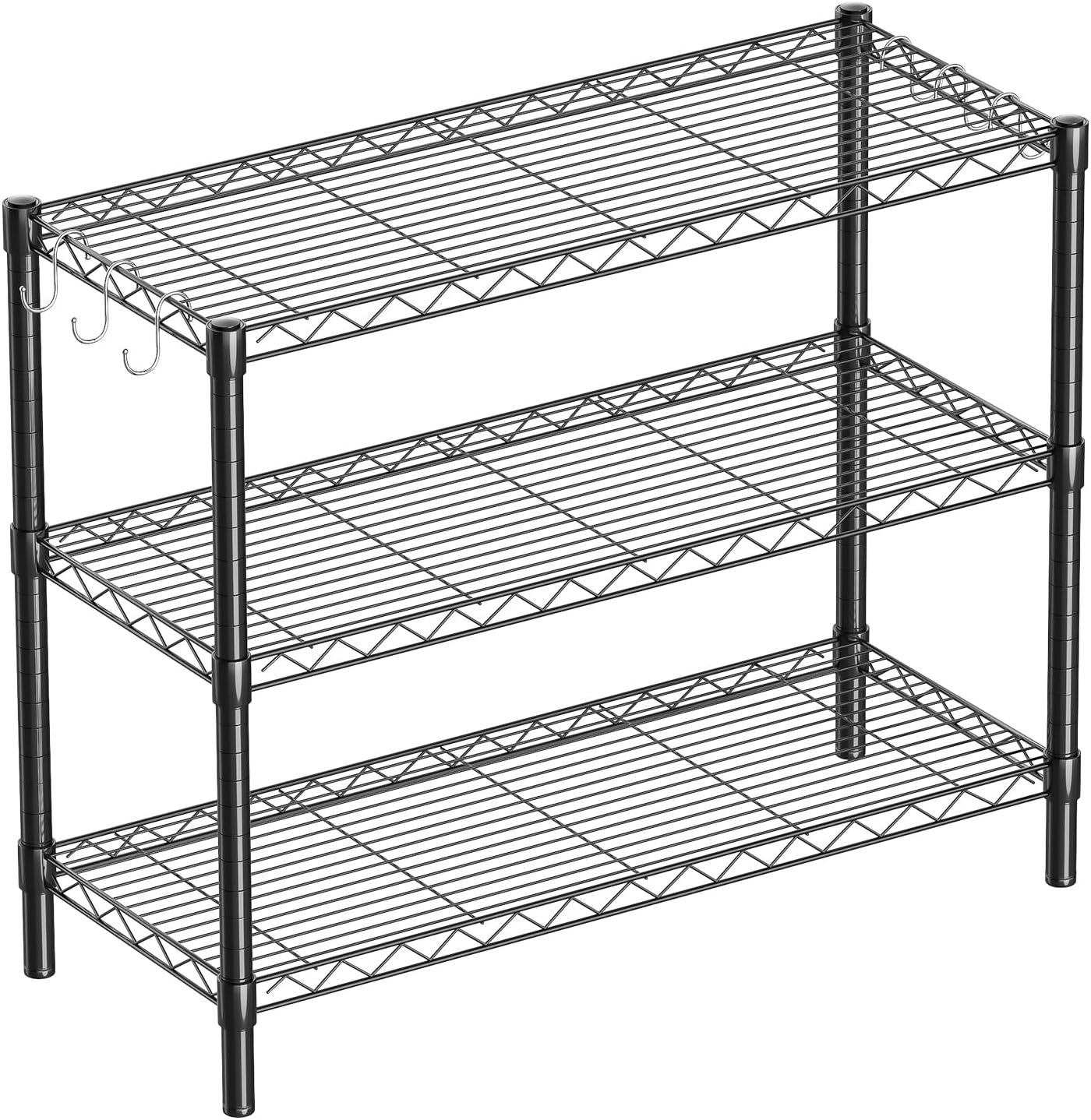 Guan River 3-Shelf Adjustable Metal Shelf Wire Shelving Unit Storage Rack Display Shelf for Office,Kitchen,Bedroom,Bathroom,Laundry,Pantry Basement,Garage(Black,36" L x 14" W x 30" H)
