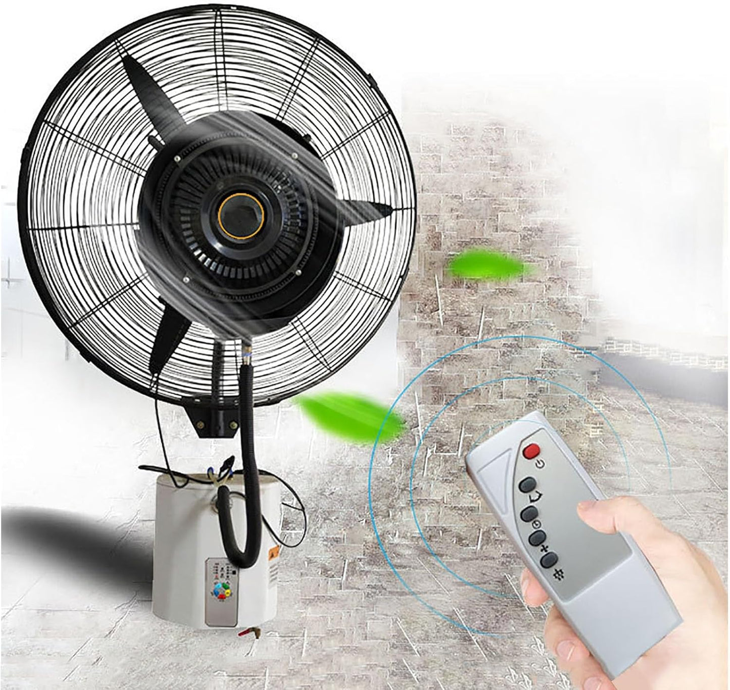 UYCVT Wall Mounted Misting Fan with Remote, 3 Speeds & 120° Oscillation for Outdoor Commercial Cooling-FS 65