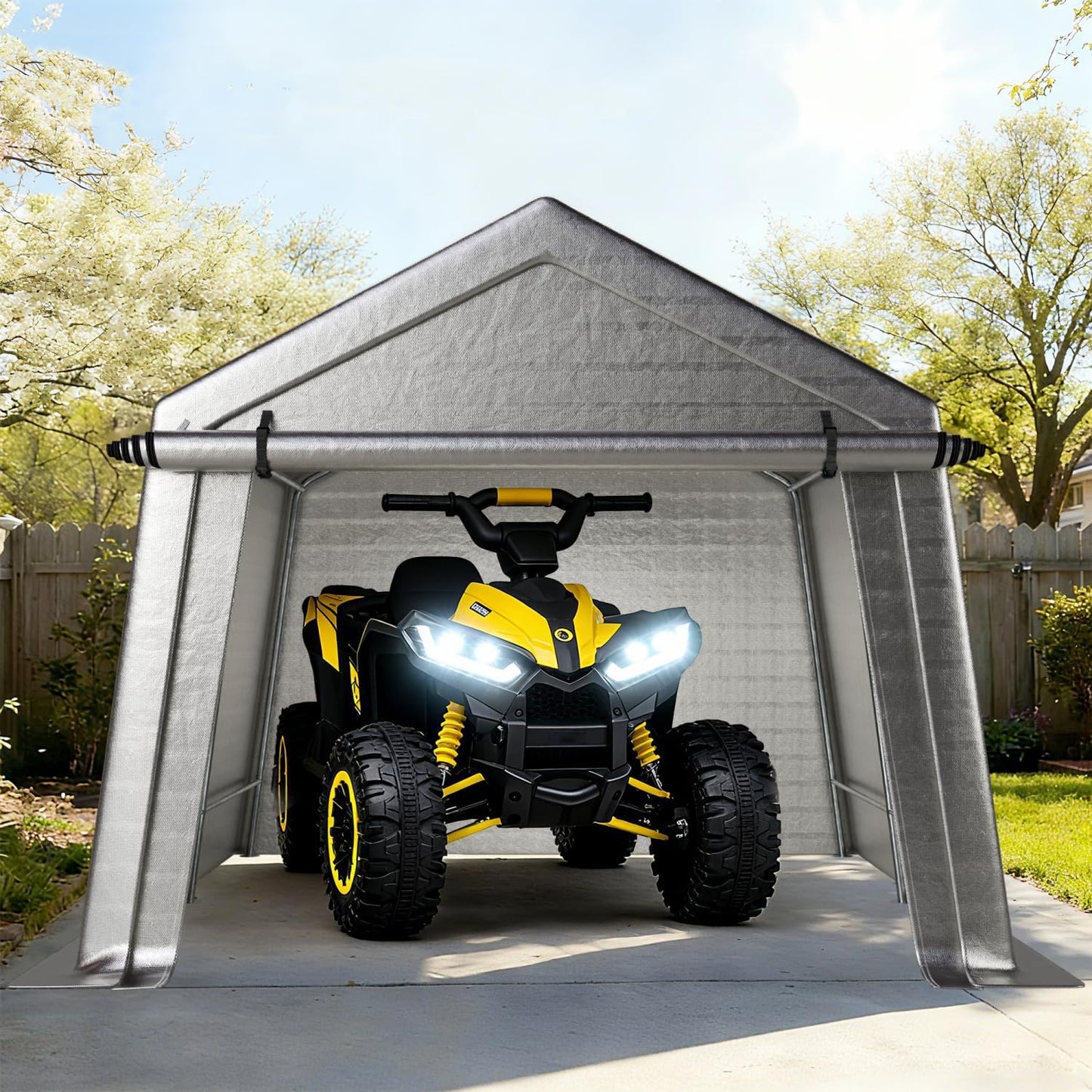 LINKHOO 10 x 10 FT Storage Shed, Portable Shed with 220G Heavy Duty PE Tarp, Roll-up Zipper Door & Vent, Waterproof Storage Tent for Motorcycle, Bike and Tools, Gray