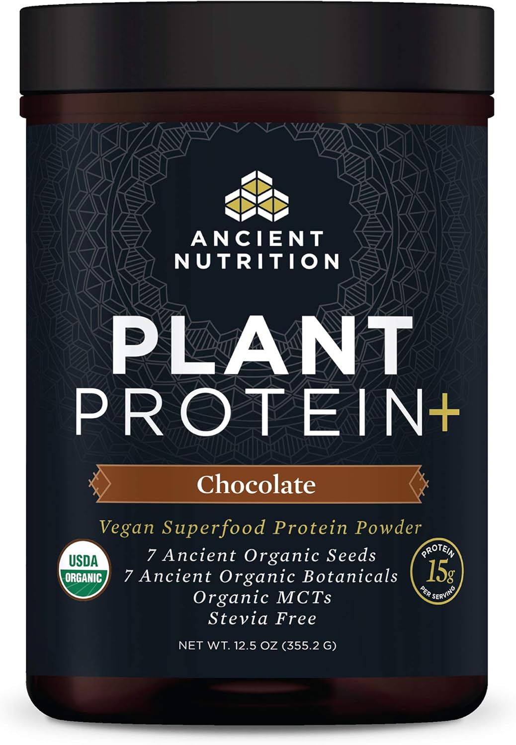Ancient Nutrition Plant Based Protein Powder, Plant Protein+, Chocolate, Organic Vegan Superfoods Supplement, 15g Protein Per Serving, Gluten Free, Paleo Friendly 12 Serving