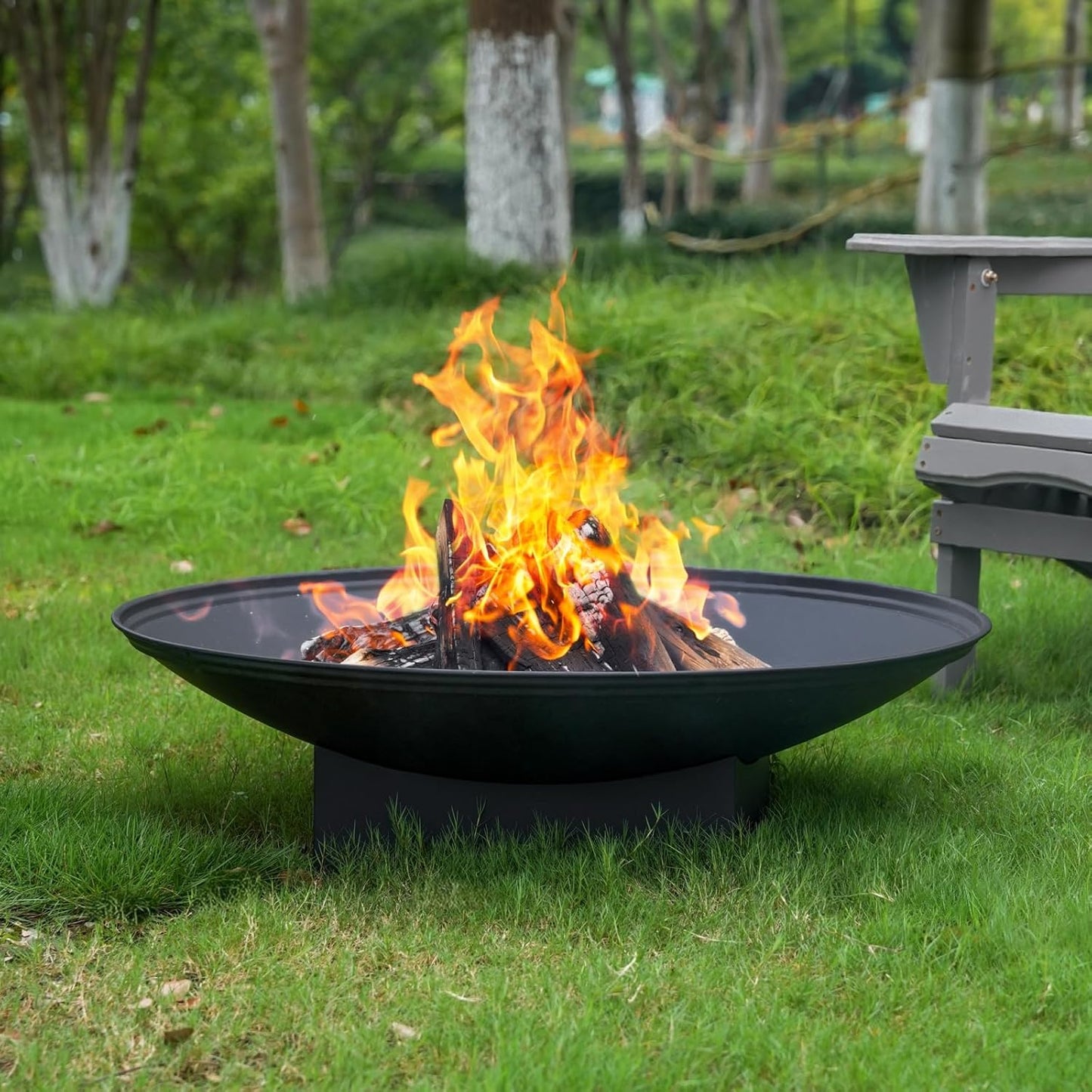 32 Inch Fire Pit for Outside, Outdoor Wood Burning Fire Pit Table with Grill & Cover Lid, Large Portable Firepit for Backyard Patio Camping