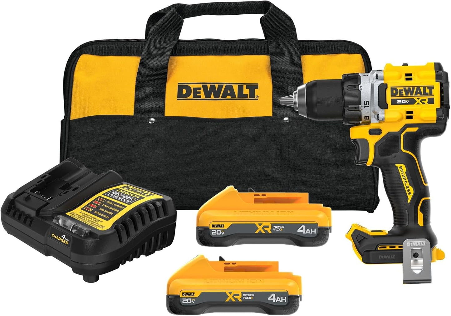 DEWALT 20V MAX XR Brushless Cordless 1/2 in. Drill/Driver Kit With POWERPACK Batteries and Charger (DCD801QQ2)