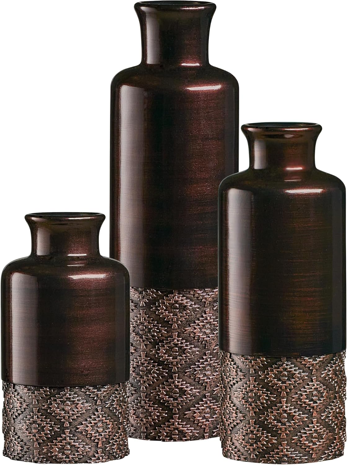 Creative Scents Dublin Brown Vases - Set of 3 Vases - Table Centerpieces for Dining Room, Kitchen Décor, Home Decor for Your Living Room, Dining Room, Bedroom, Office, Entry Table or Shelf Decor