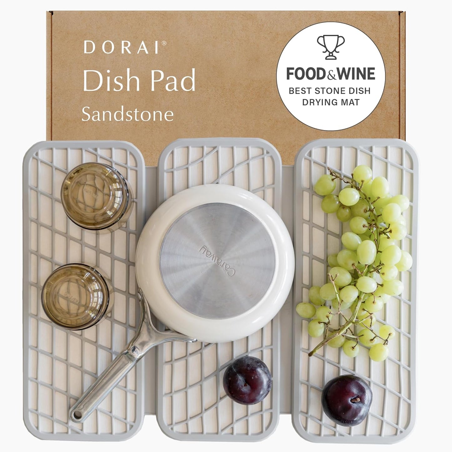 Dorai Home Dish Pad \u2013 Quick-Dry Diatomite Stone Drying Mat for Kitchen Counter, 19.9" x 15.2" x 0.52", Sandstone