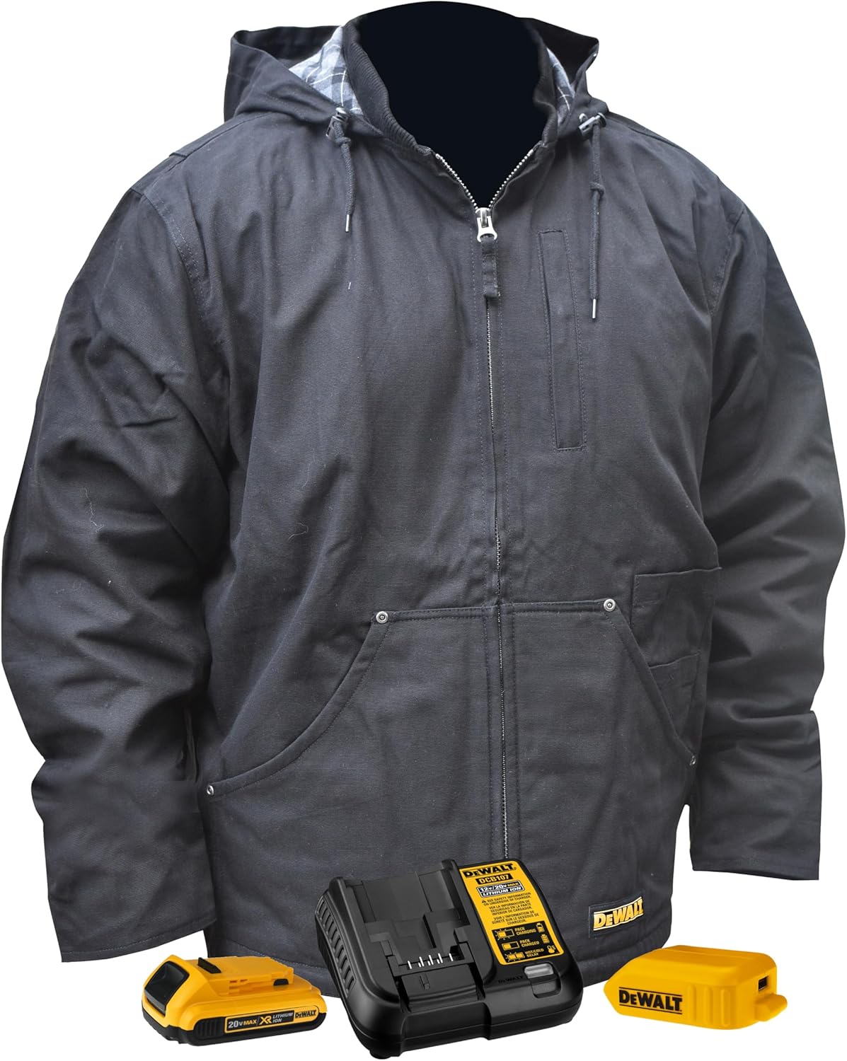 DEWALT Unisex Adult With 2.0ah Battery and Charger Heated Heavy Duty Work Coat, Black, 2X US